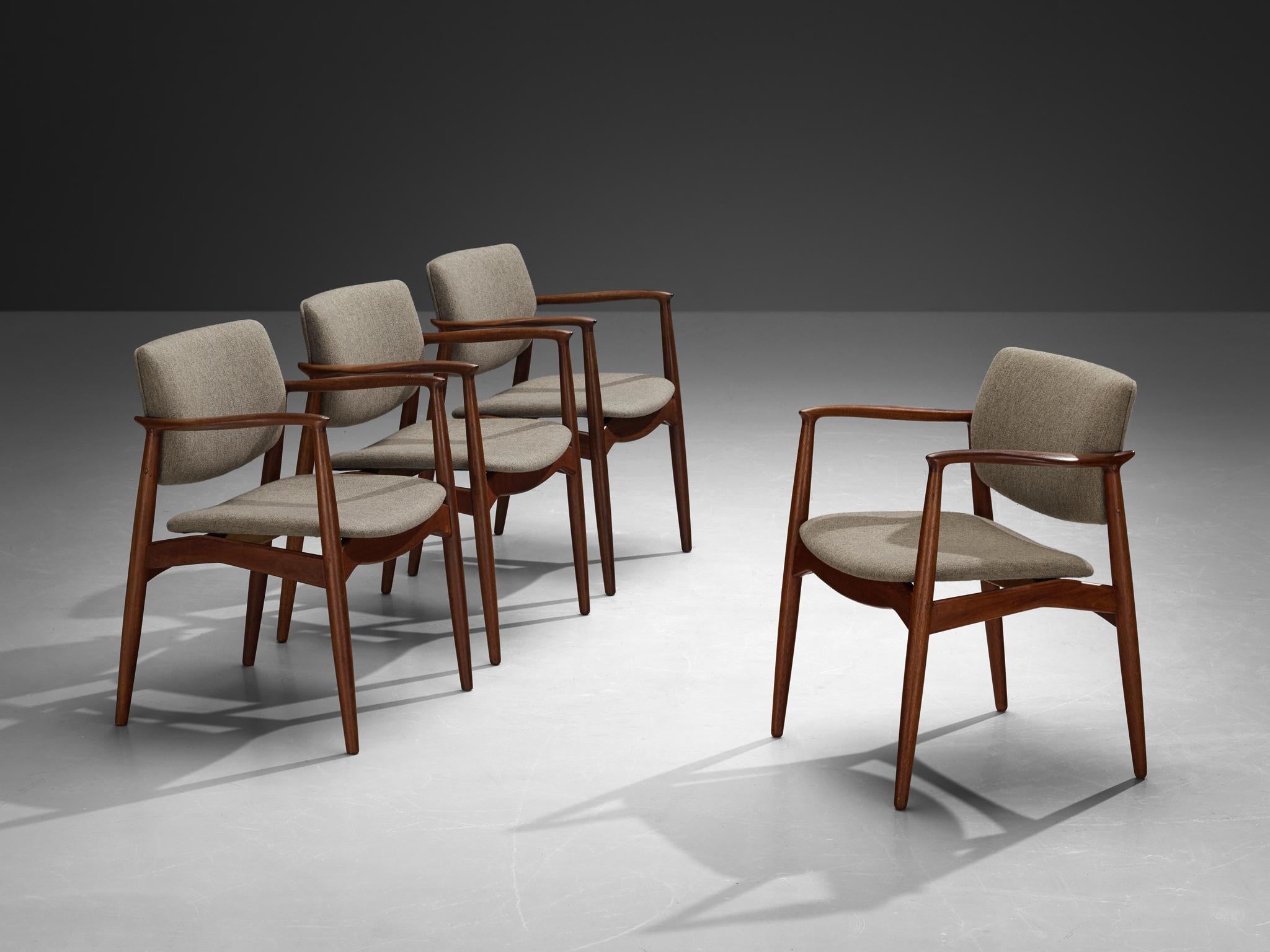 Erik Buch Set of Four Dining Chairs in Teak and Grey Upholstery seating Morentz