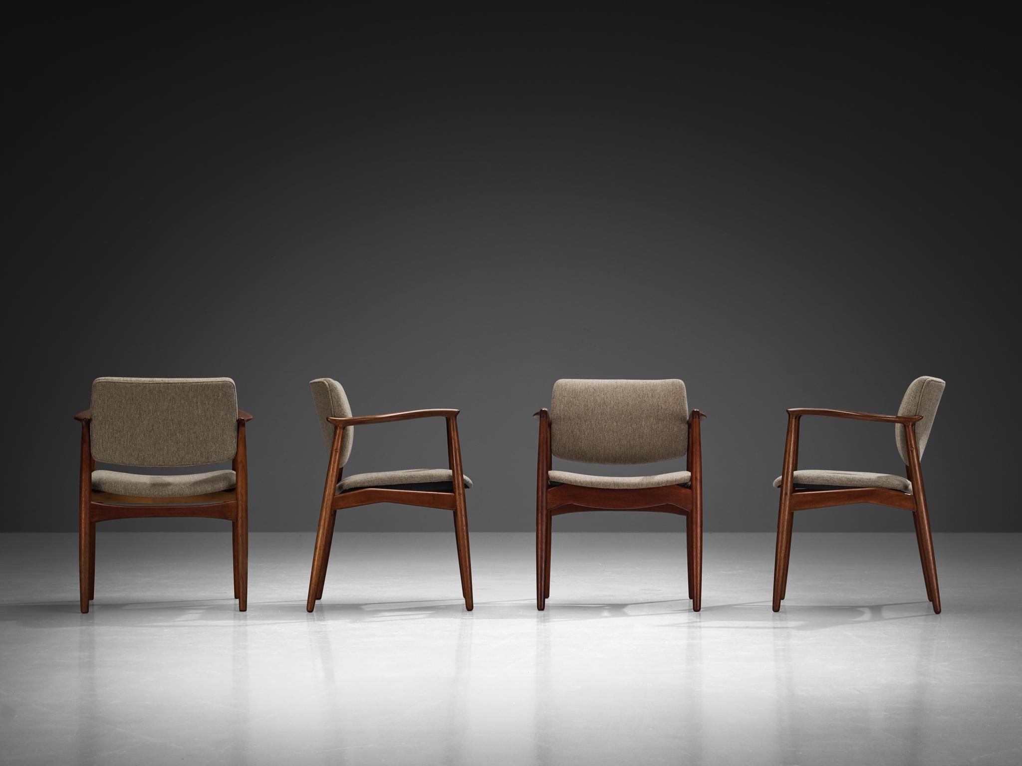 Erik Buch Set of Four Dining Chairs in Teak and Grey Upholstery seating Morentz