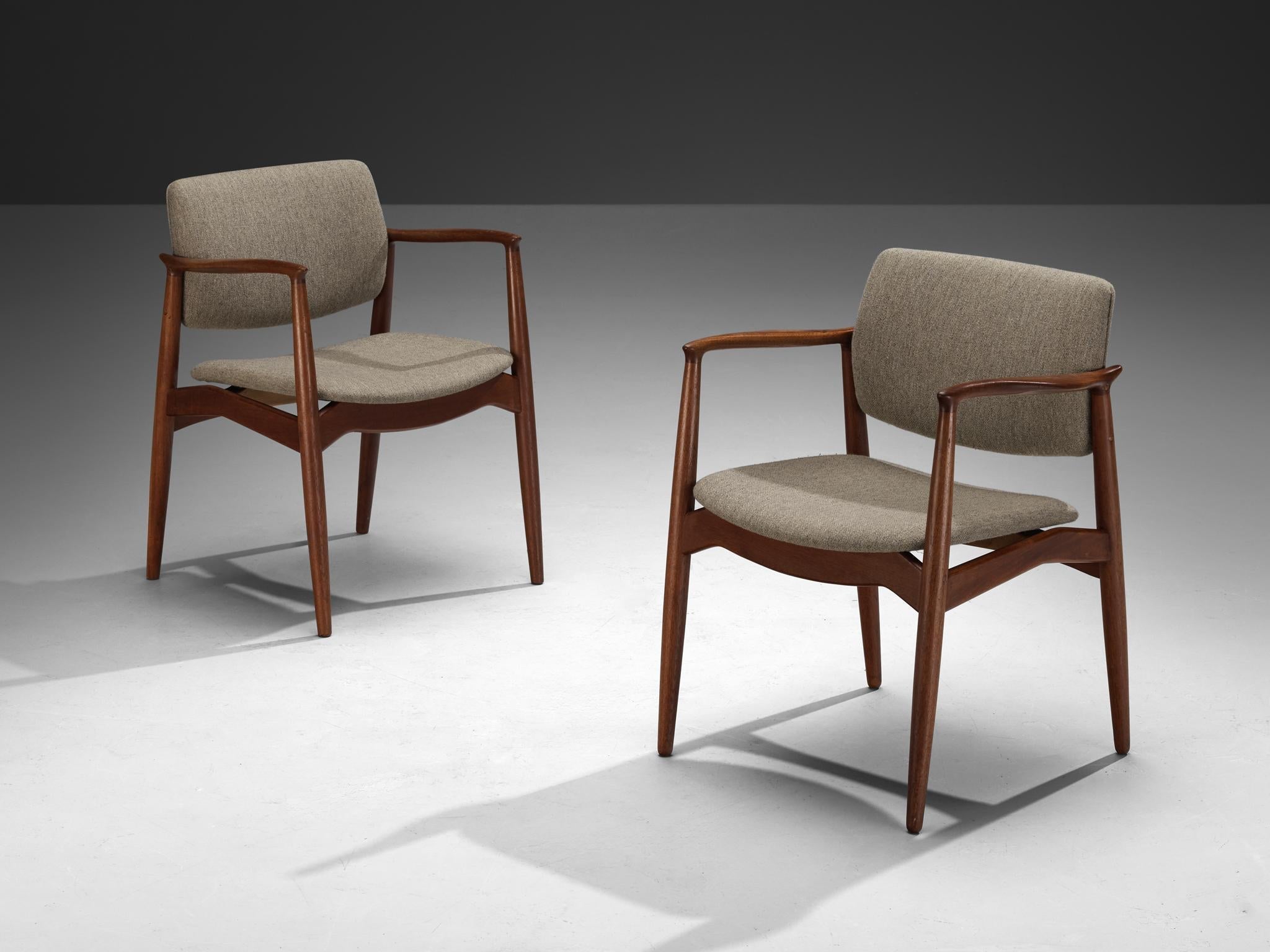 Erik Buch Set of Four Dining Chairs in Teak and Grey Upholstery seating Morentz
