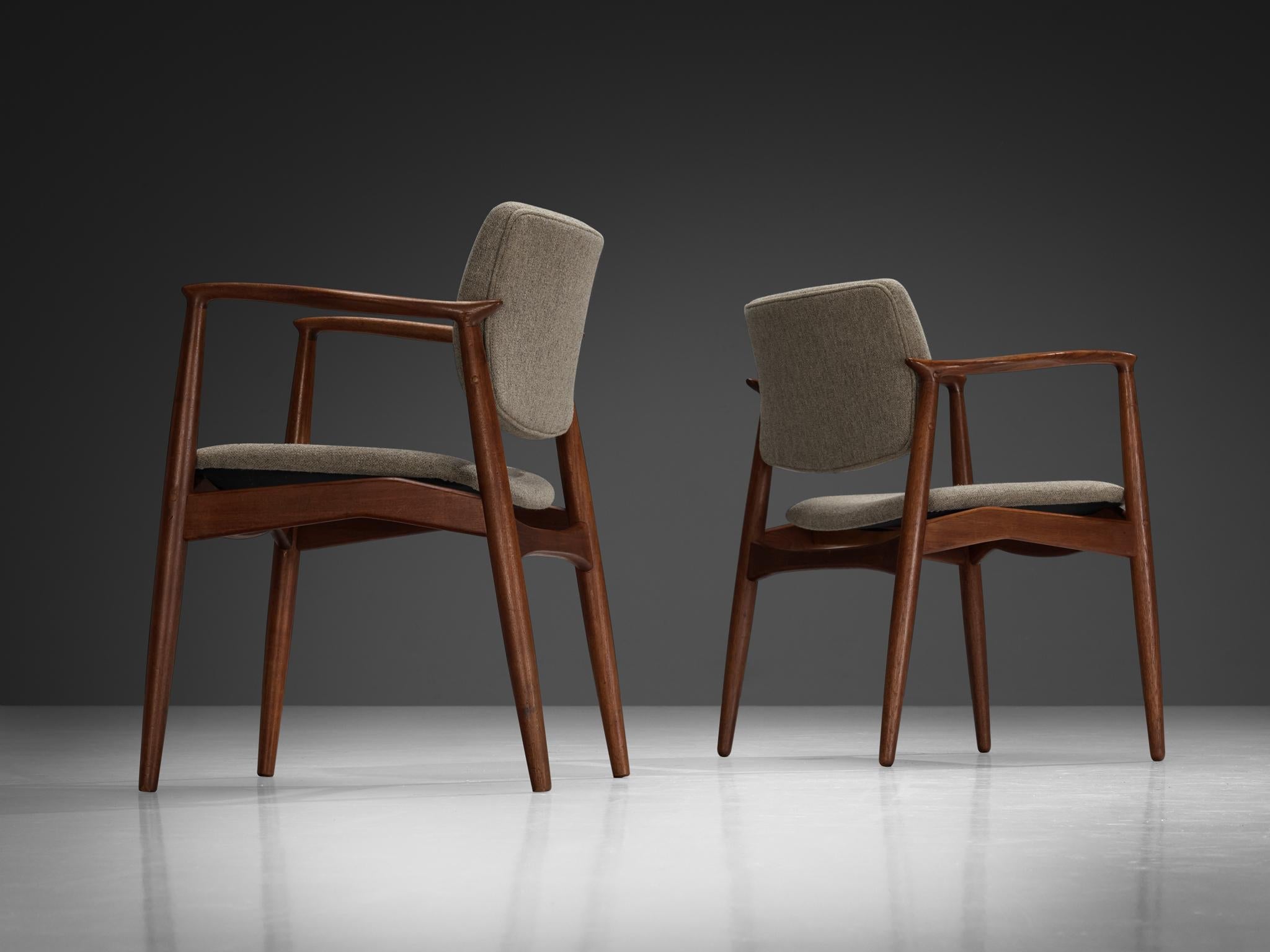 Erik Buch Set of Four Dining Chairs in Teak and Grey Upholstery seating Morentz