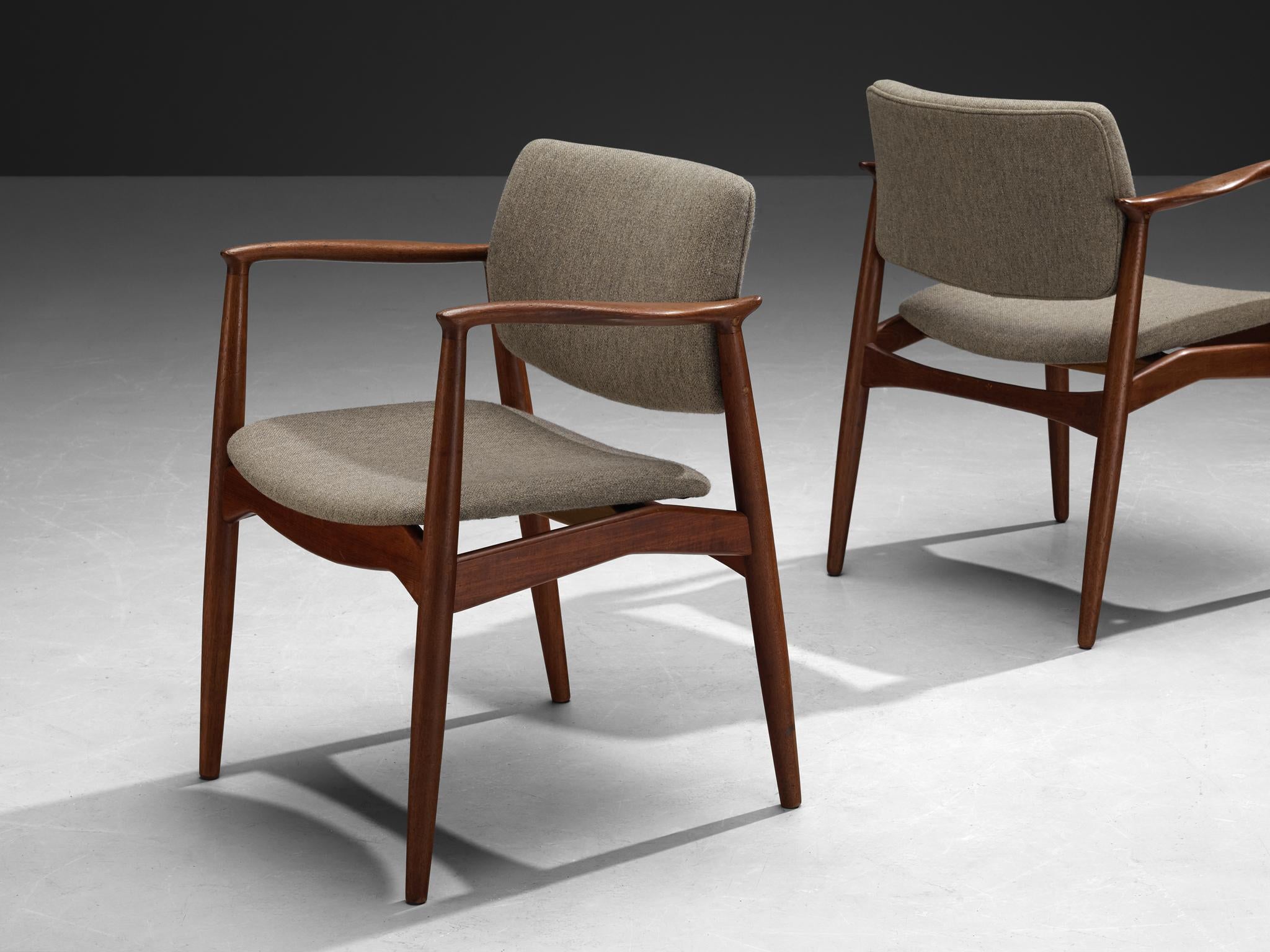 Erik Buch Set of Four Dining Chairs in Teak and Grey Upholstery seating Morentz