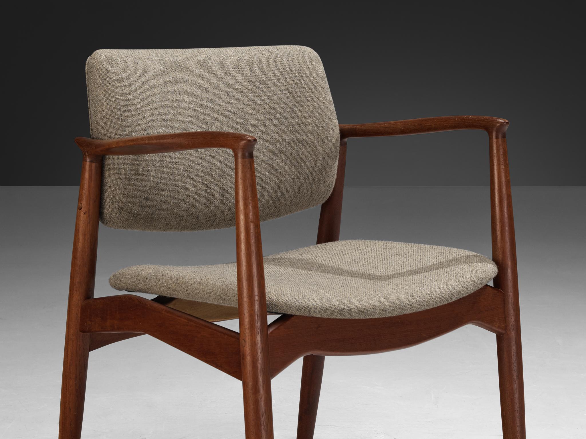 Erik Buch Set of Four Dining Chairs in Teak and Grey Upholstery seating Morentz