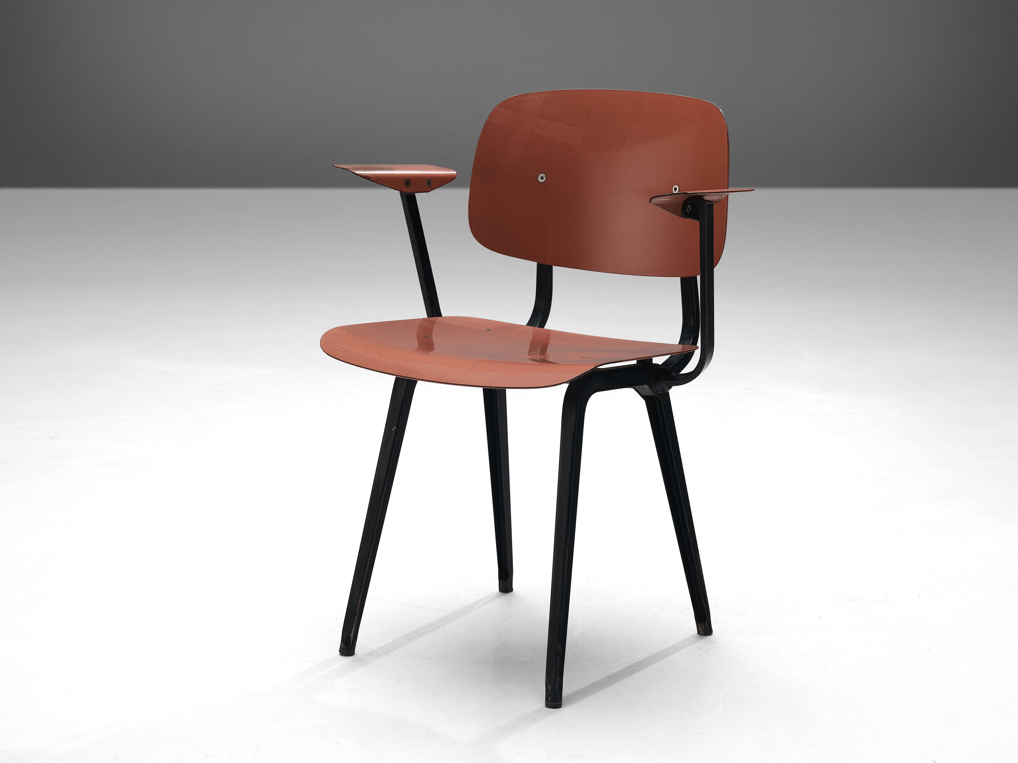 Friso Kramer ‘Revolt’ Chair in Matte Red Lacquered Ciranol and Metal seating Morentz