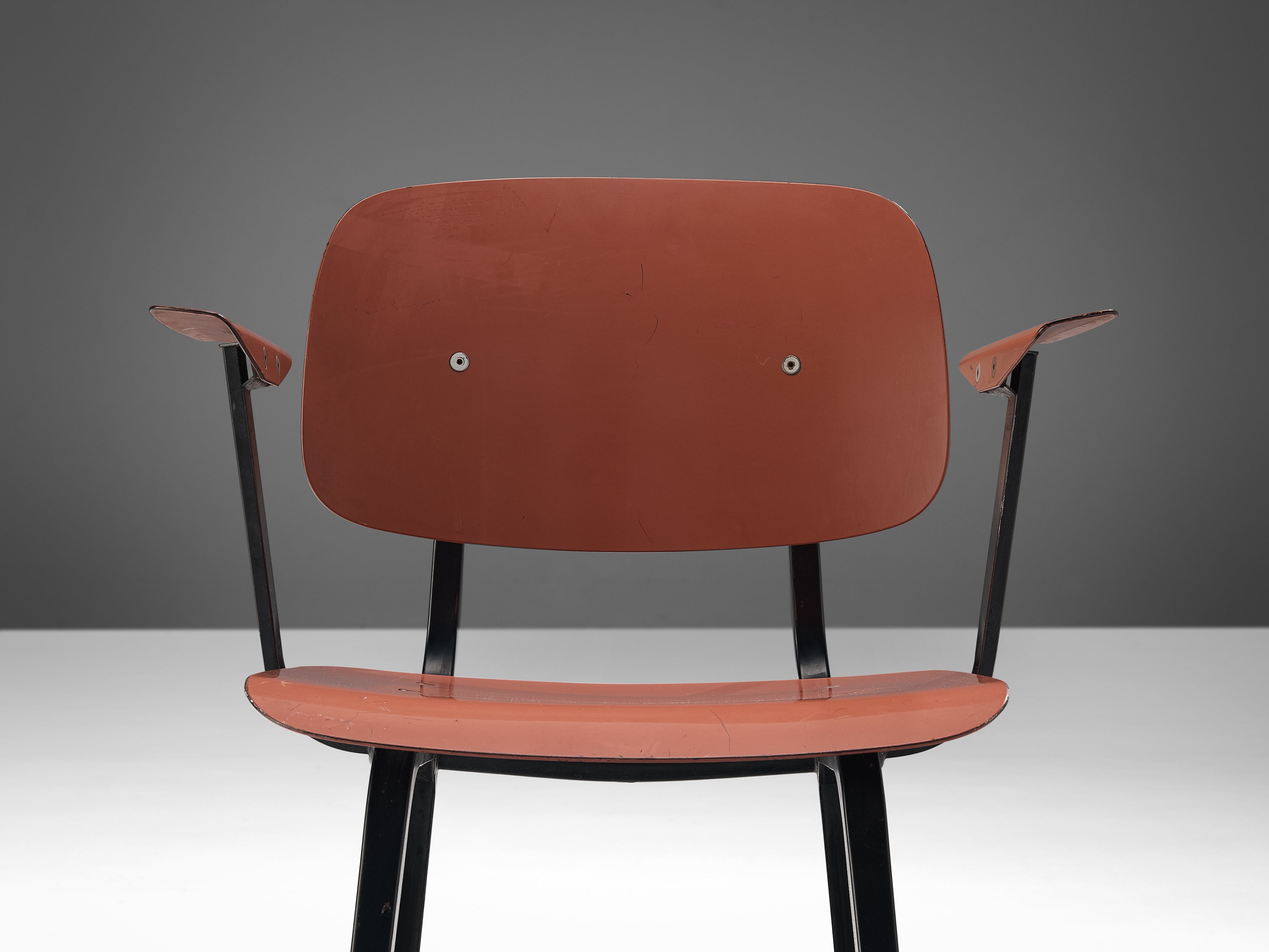 Friso Kramer ‘Revolt’ Chair in Matte Red Lacquered Ciranol and Metal seating Morentz