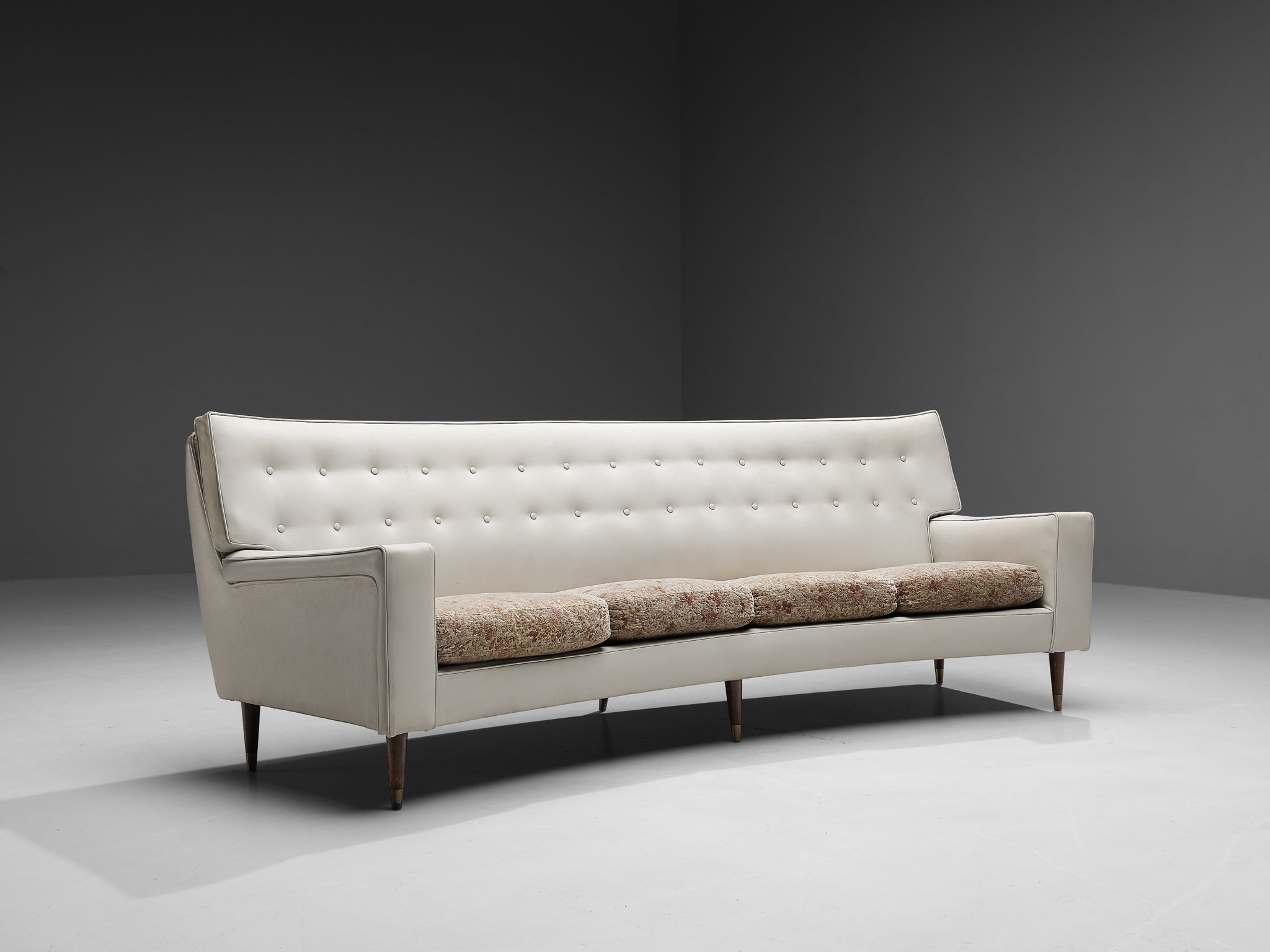 Elegant Italian Sofa in White Leatherette and Floral Upholstery seating Morentz