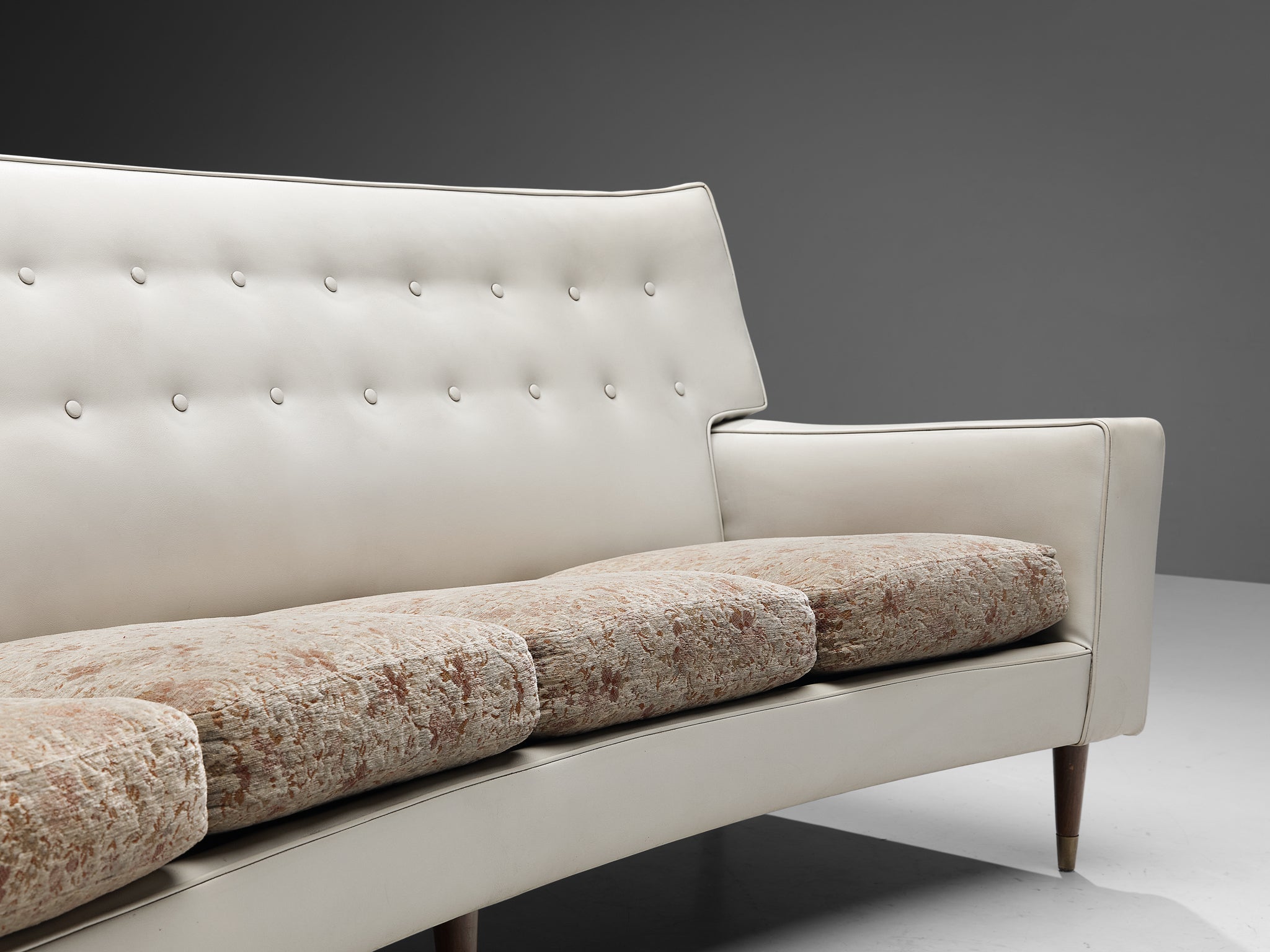 Elegant Italian Sofa in White Leatherette and Floral Upholstery seating Morentz
