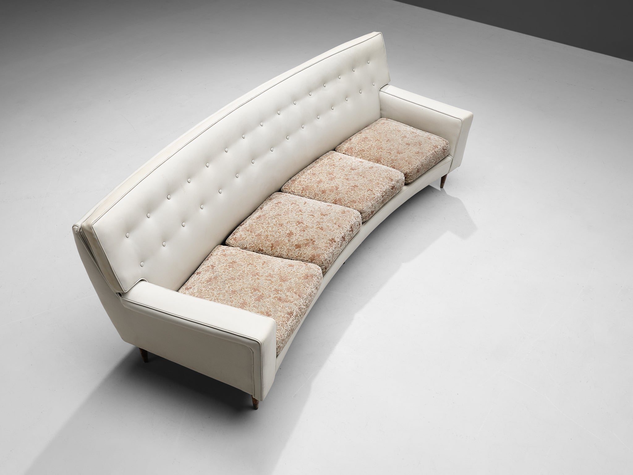 Elegant Italian Sofa in White Leatherette and Floral Upholstery seating Morentz
