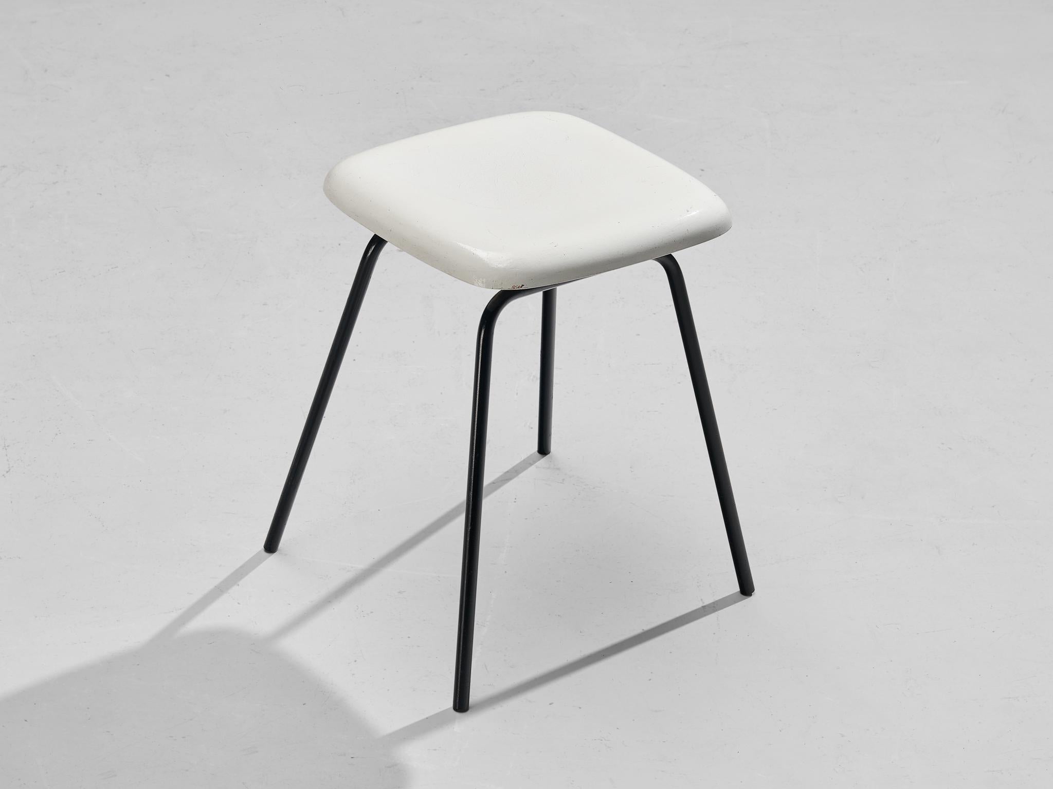 Modern Stools in White Fiberglass and Black Coated Steel seating Morentz