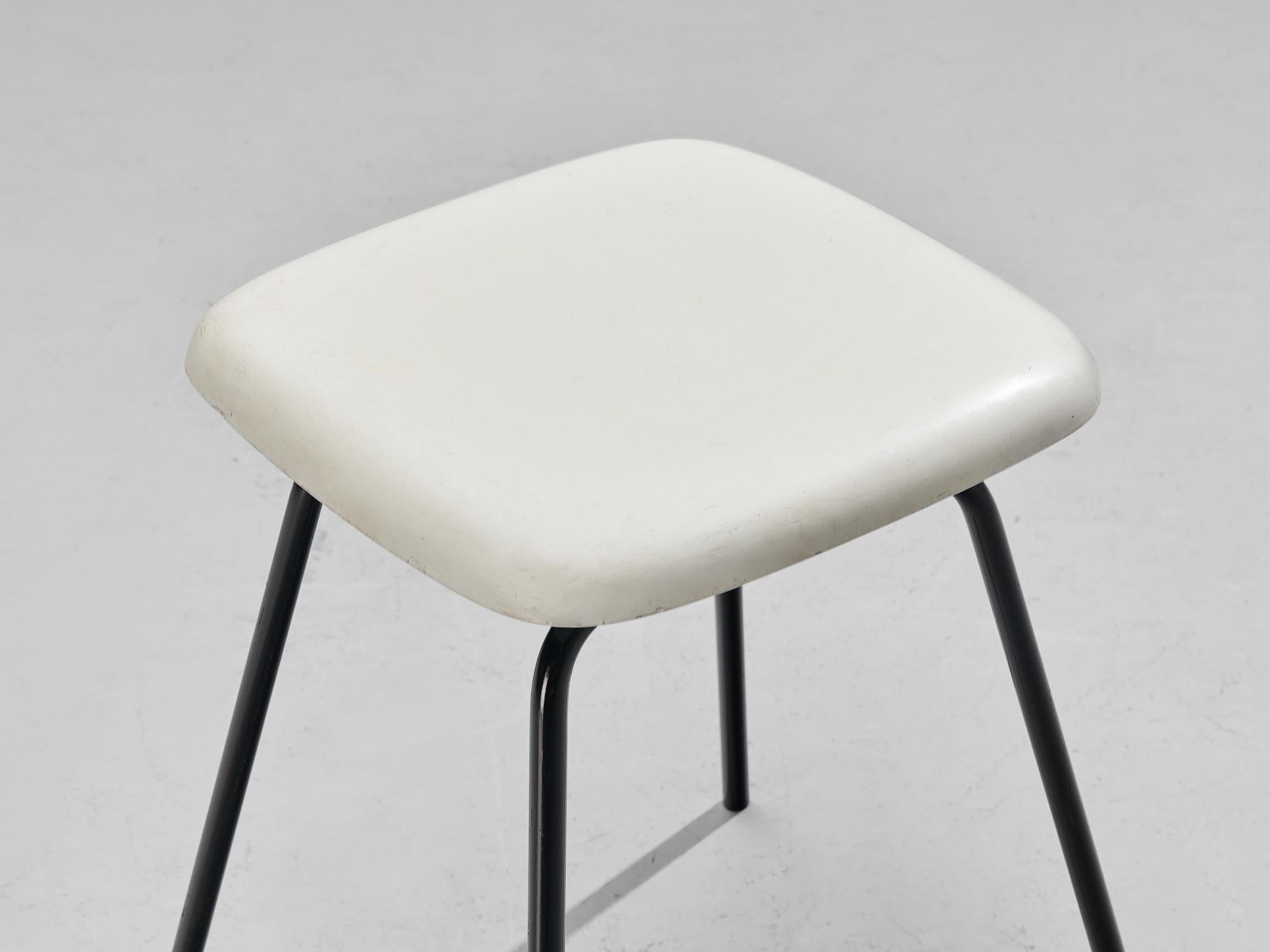 Modern Stools in White Fiberglass and Black Coated Steel seating Morentz
