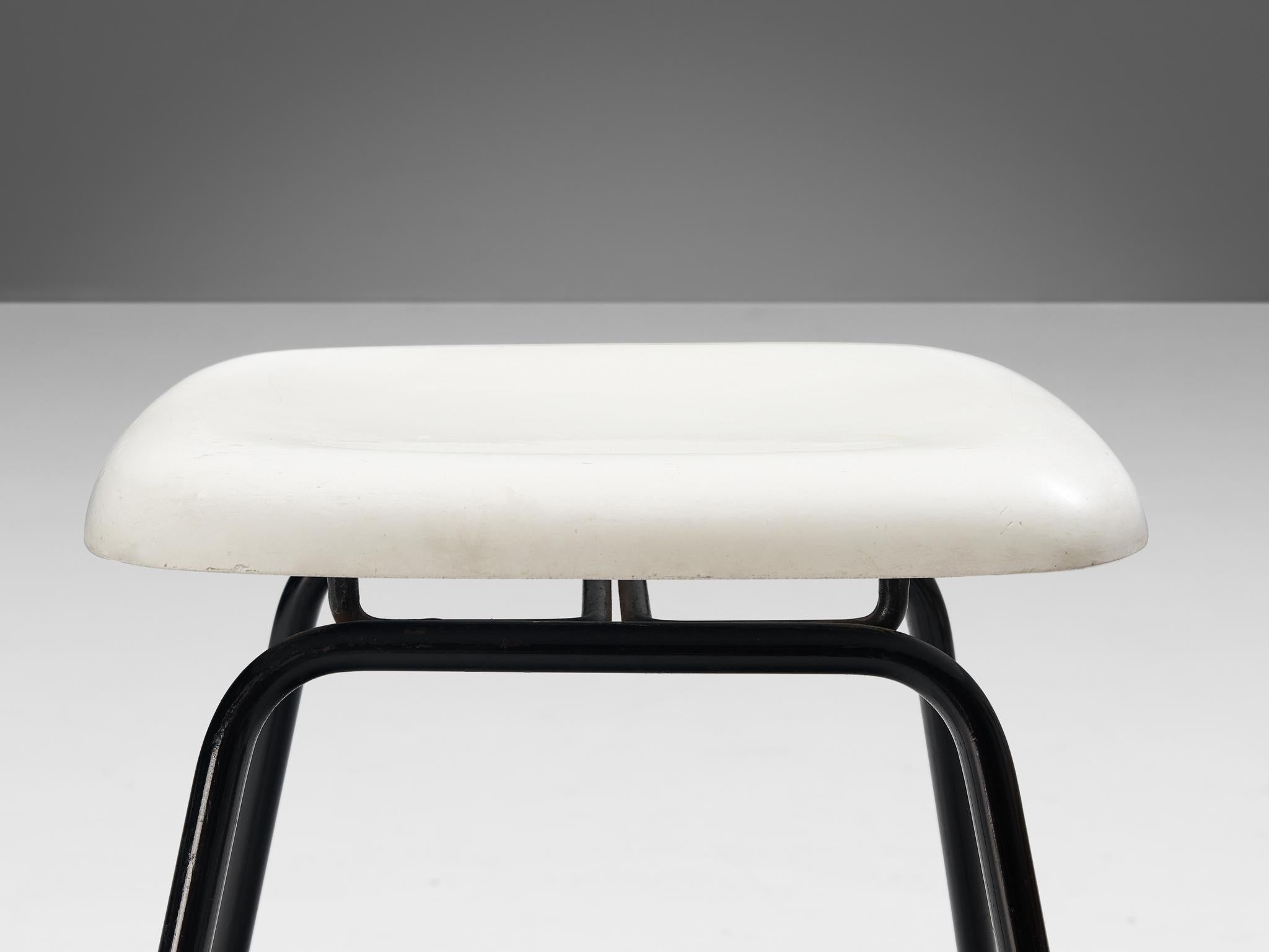 Modern Stools in White Fiberglass and Black Coated Steel seating Morentz