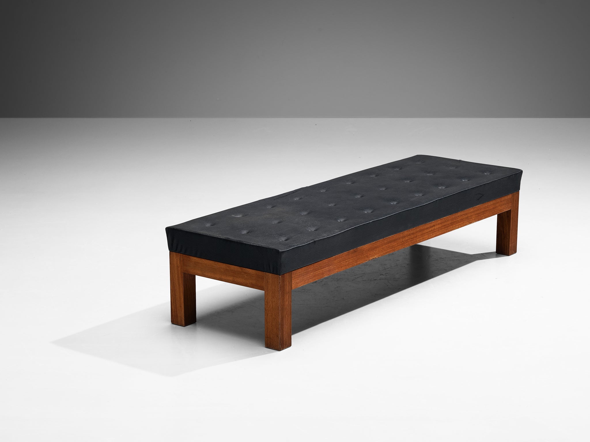 Mid-Century Modern Daybed or Bench in Teak and Black Upholstery seating Morentz