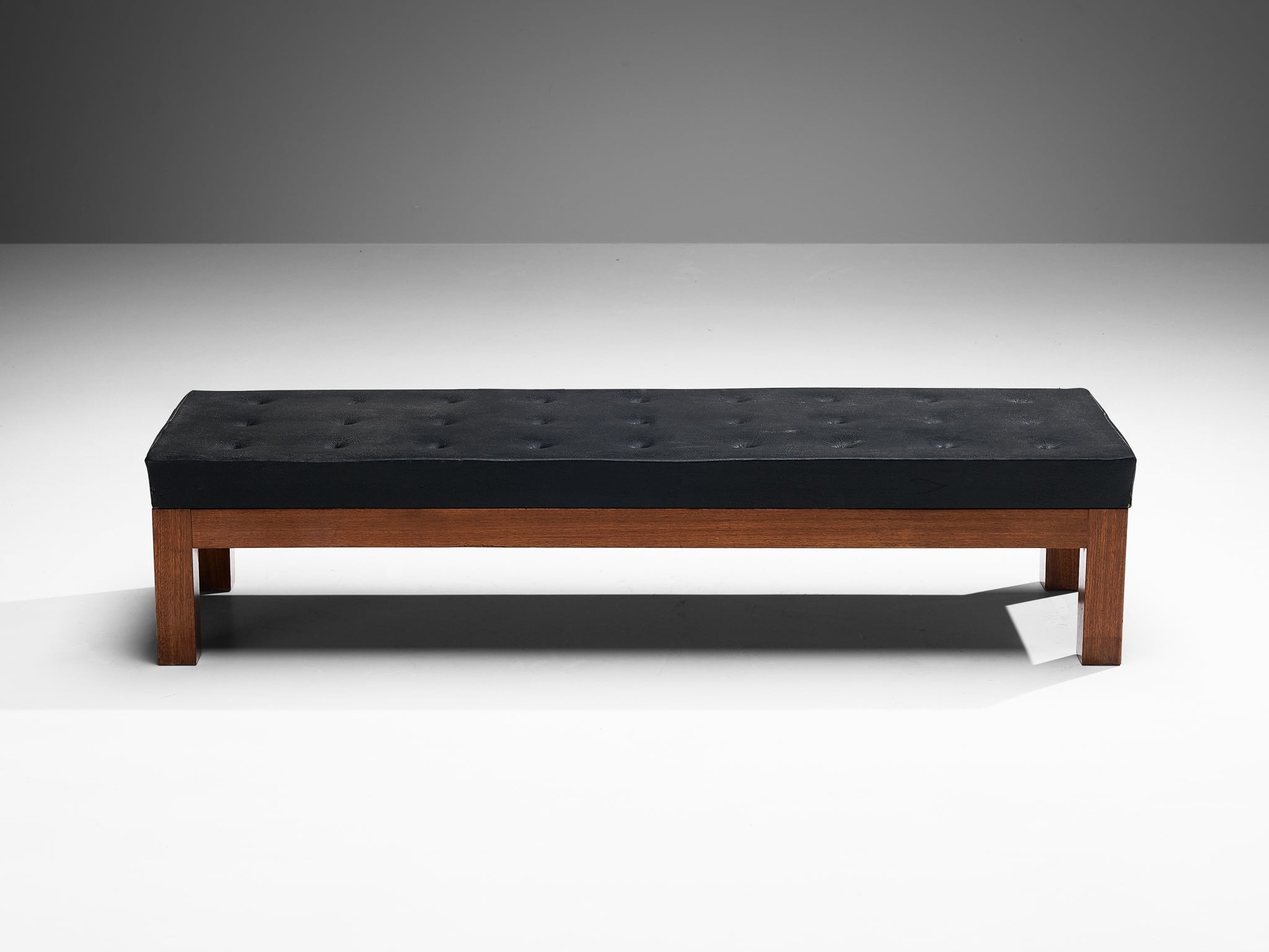 Mid-Century Modern Daybed or Bench in Teak and Black Upholstery seating Morentz