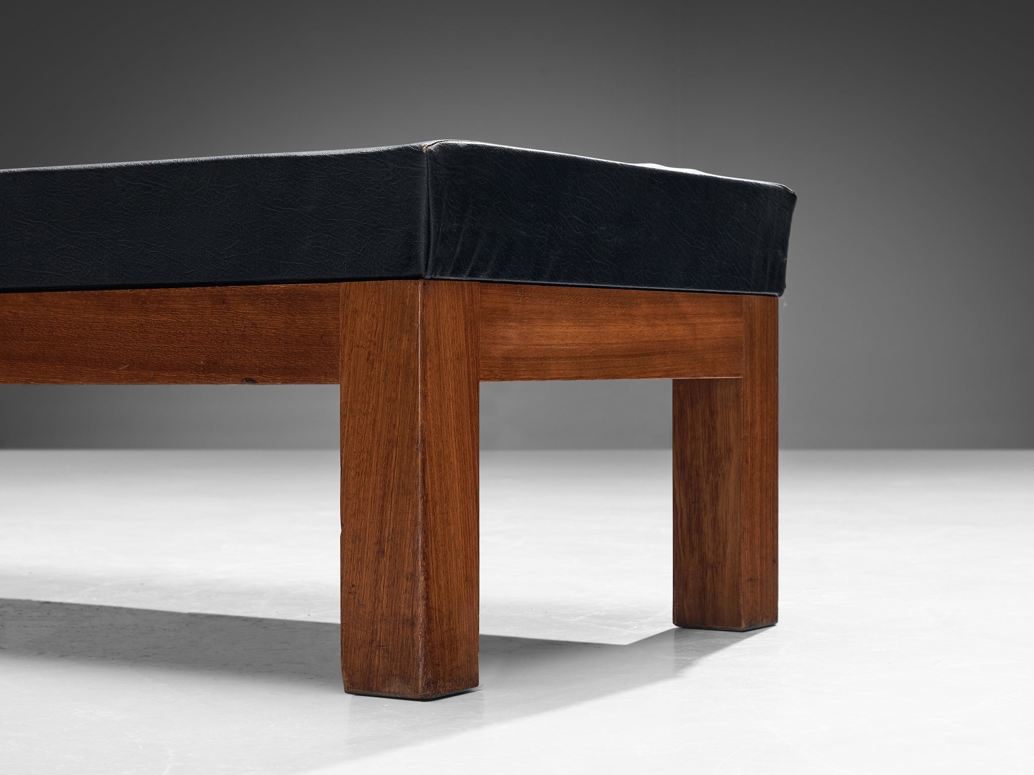 Mid-Century Modern Daybed or Bench in Teak and Black Upholstery seating Morentz