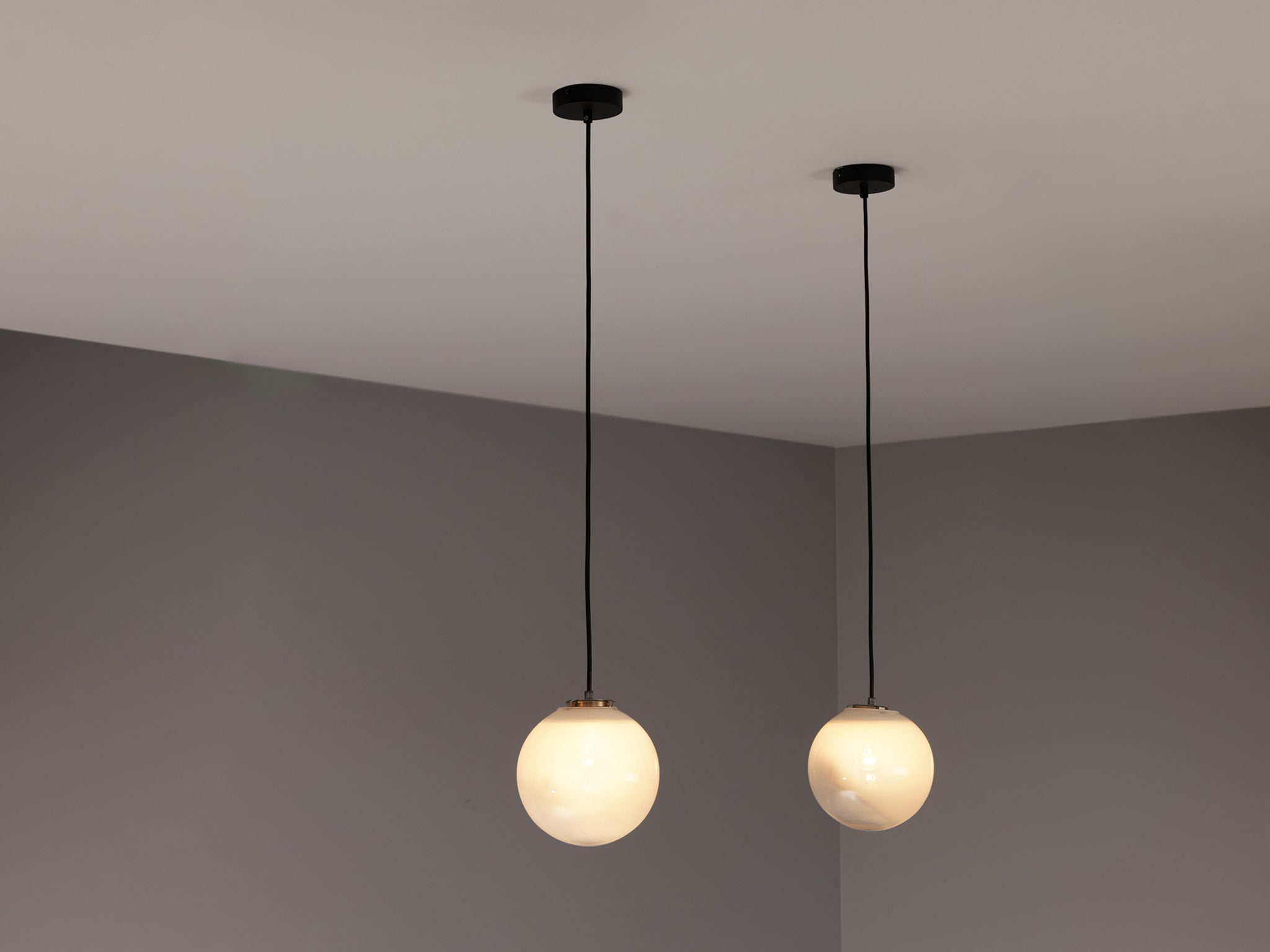 Mid-Century Pendants in White Opaque to Clear Glass Lighting Morentz