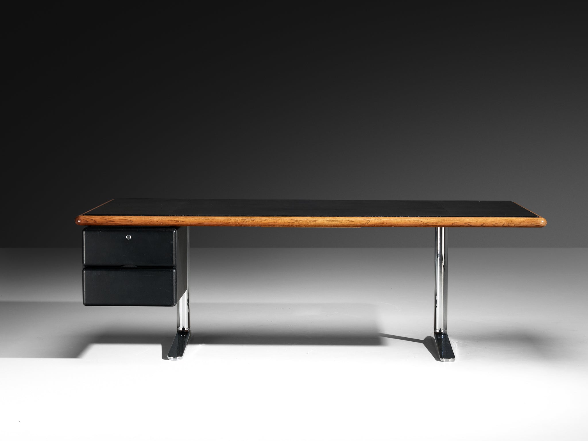 Warren Platner for Knoll Writing Desk in Oak and Black Leather Tables Morentz