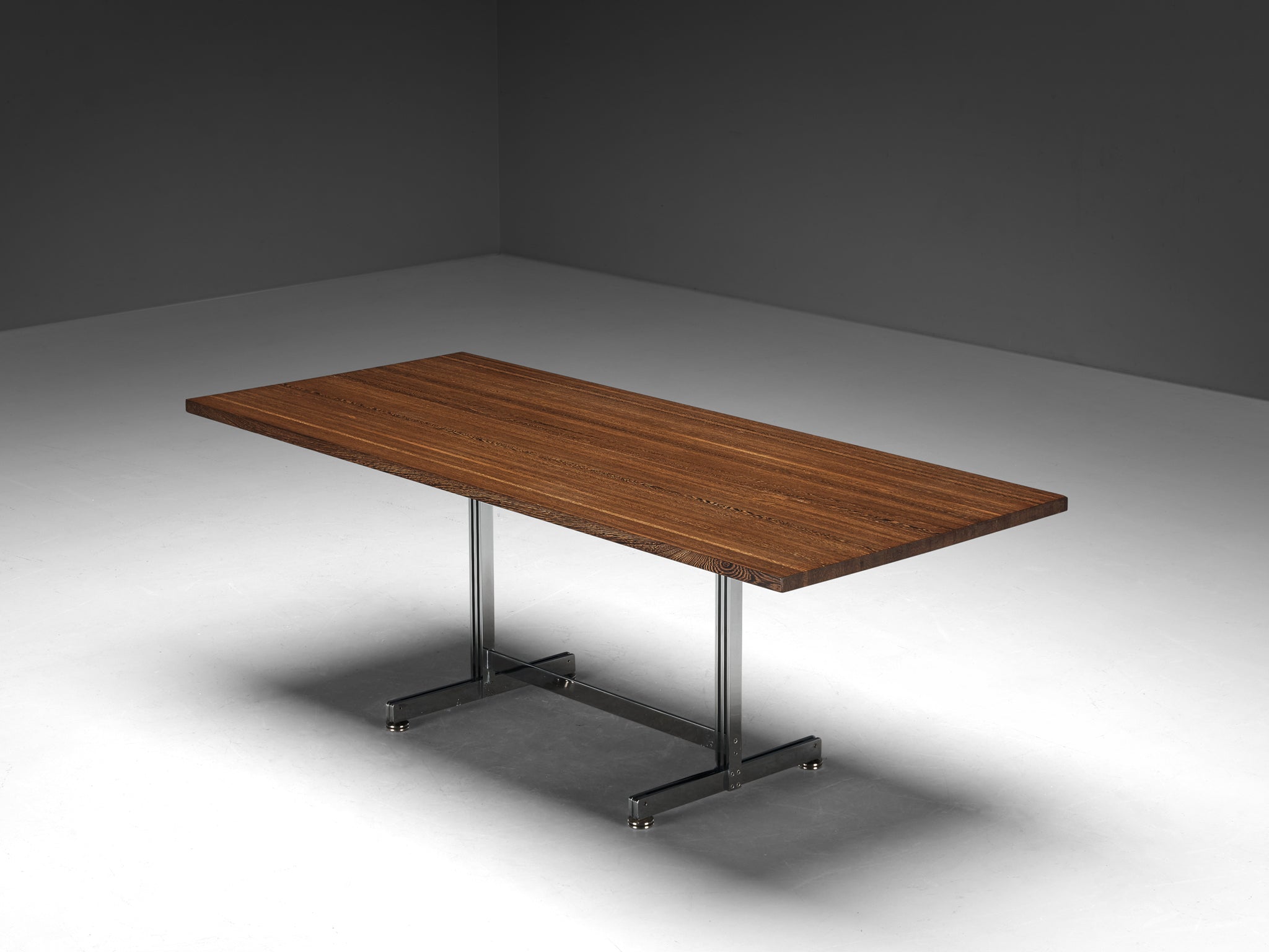 Jules Wabbes Writing or Dining Table in Solid Wengé and Steel Tables Morentz
