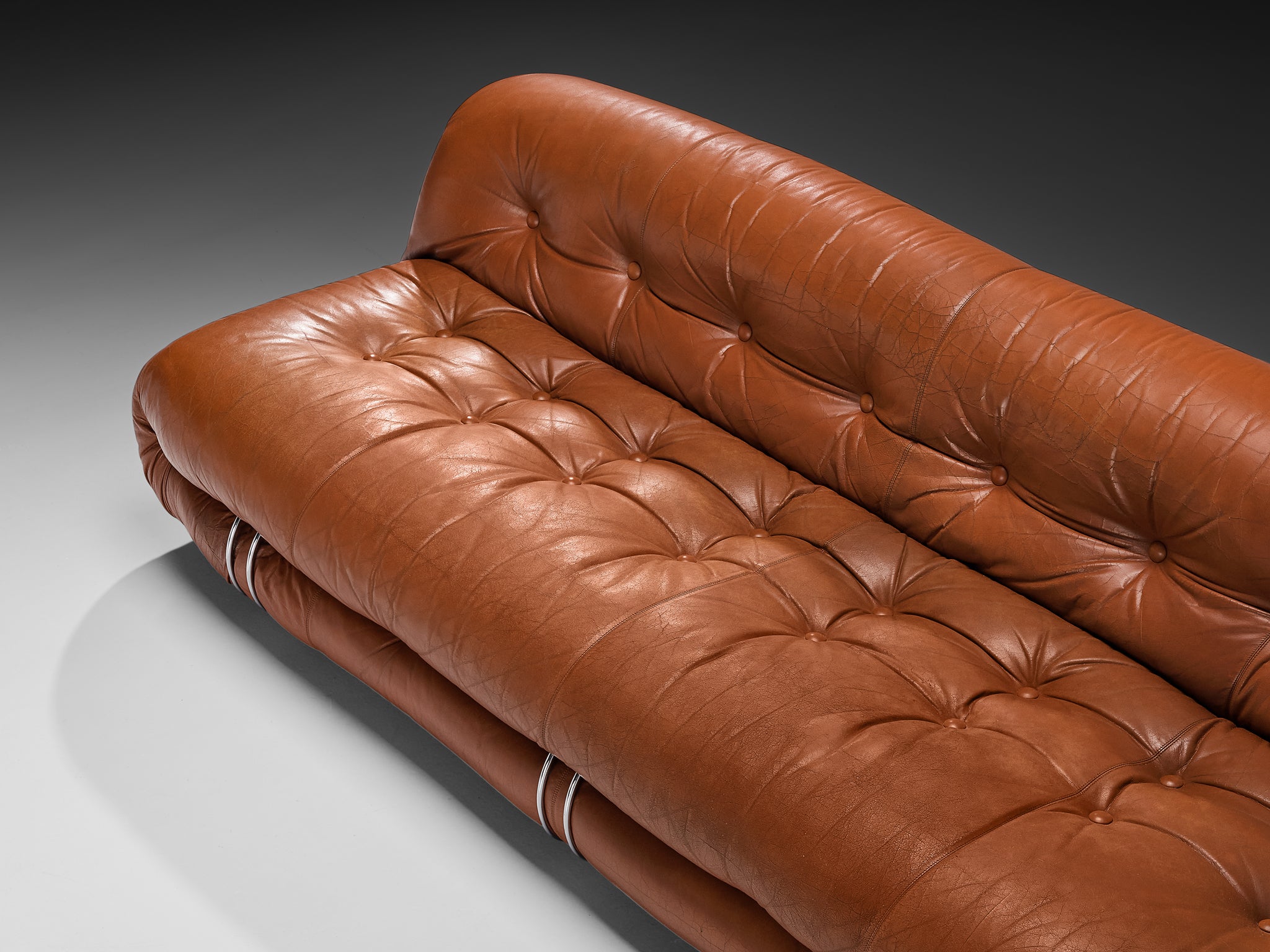 Afra & Tobia Scarpa for Cassina 'Soriana' Sofa in Patinated Brown Leather Seating Morentz