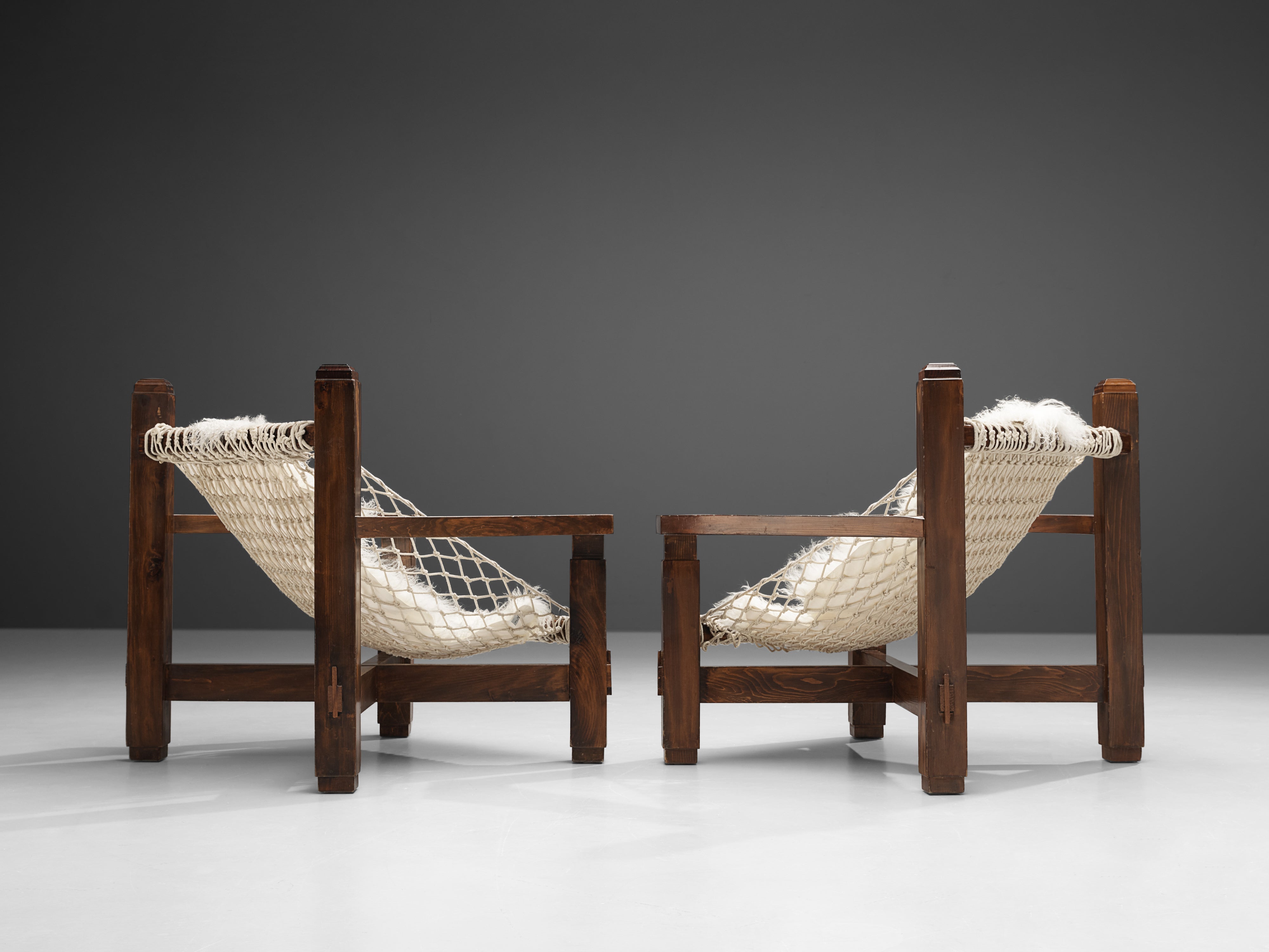 Large Italian Lounge Chair in Stained Pine and Rope Seating seating Morentz