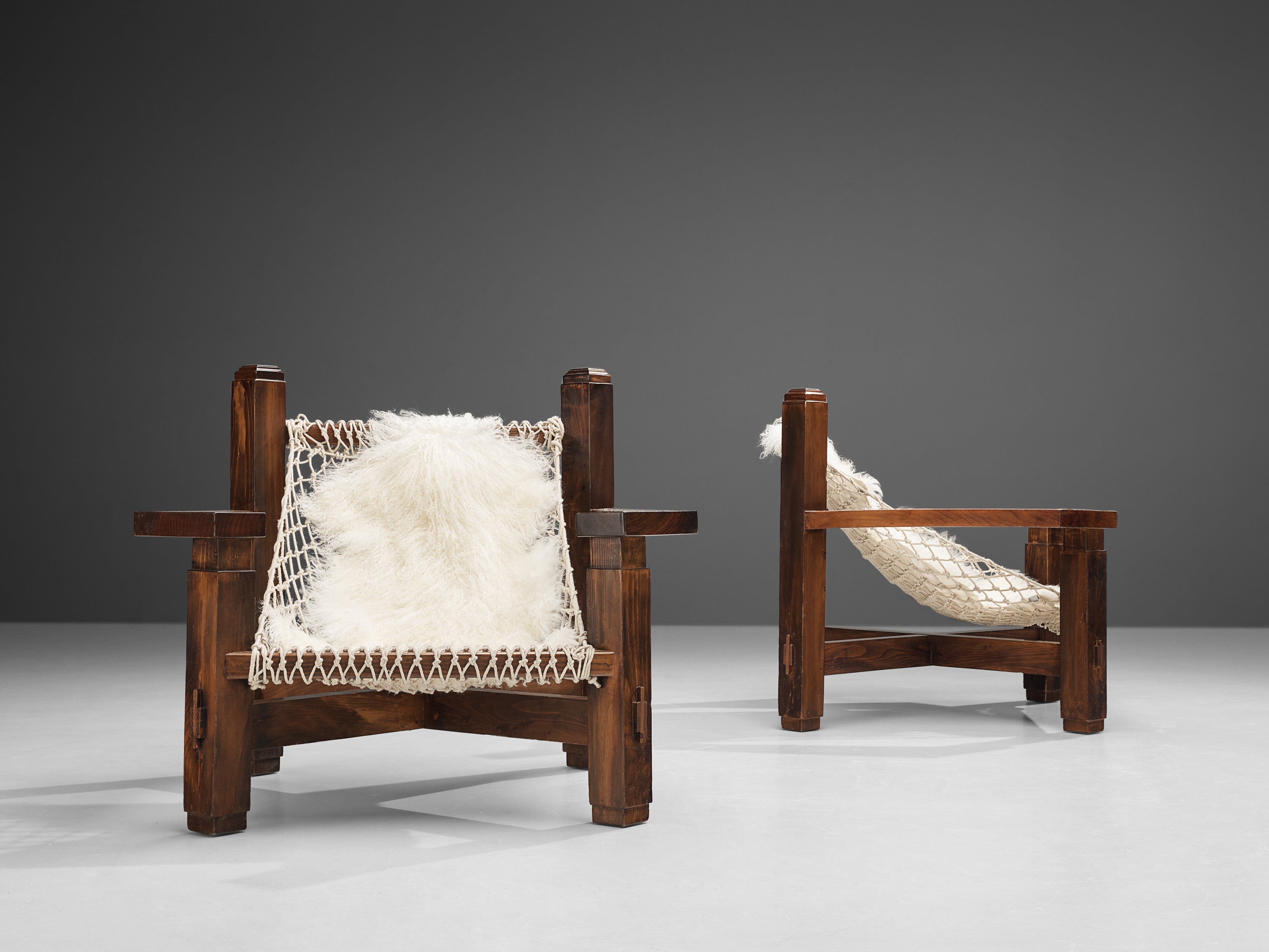 Large Italian Lounge Chair in Stained Pine and Rope Seating seating Morentz