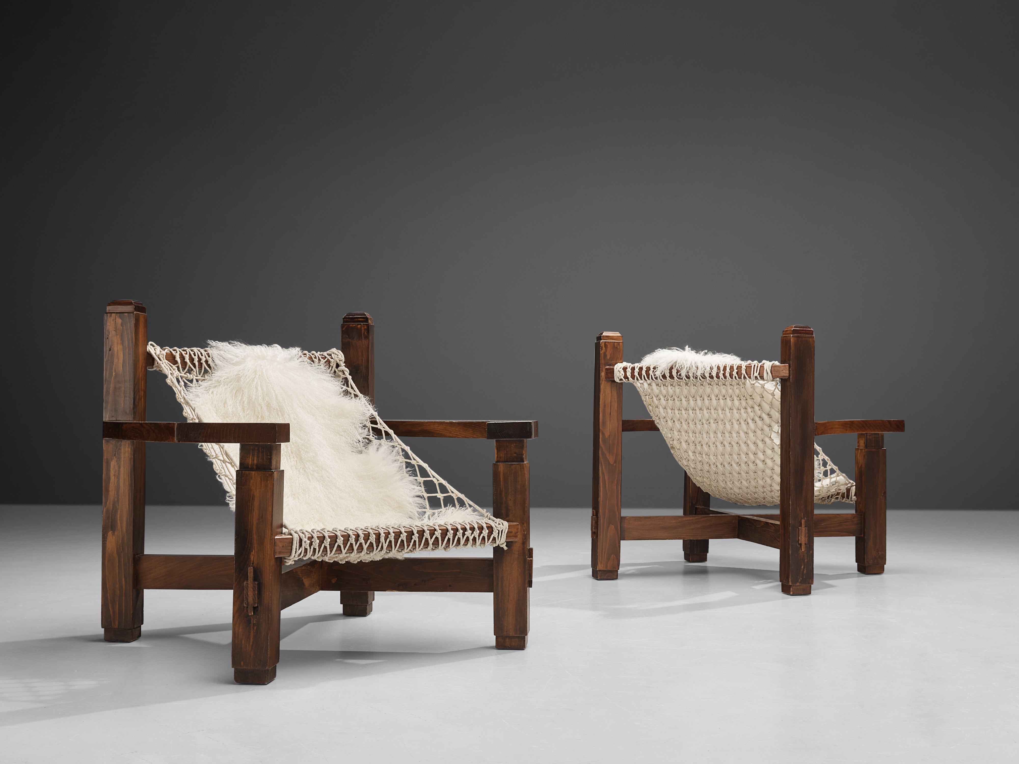Large Italian Lounge Chair in Stained Pine and Rope Seating seating Morentz