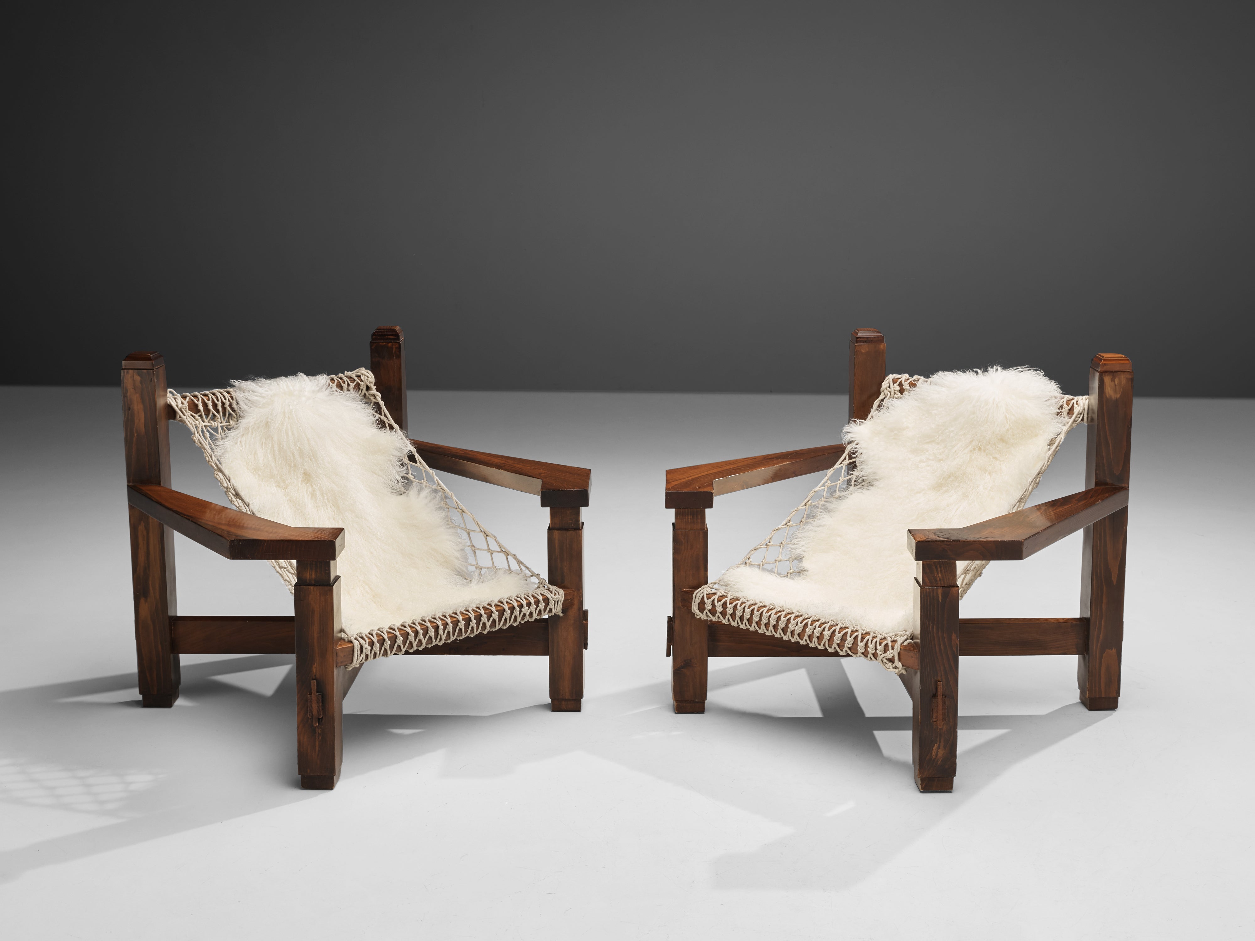 Large Italian Lounge Chair in Stained Pine and Rope Seating seating Morentz