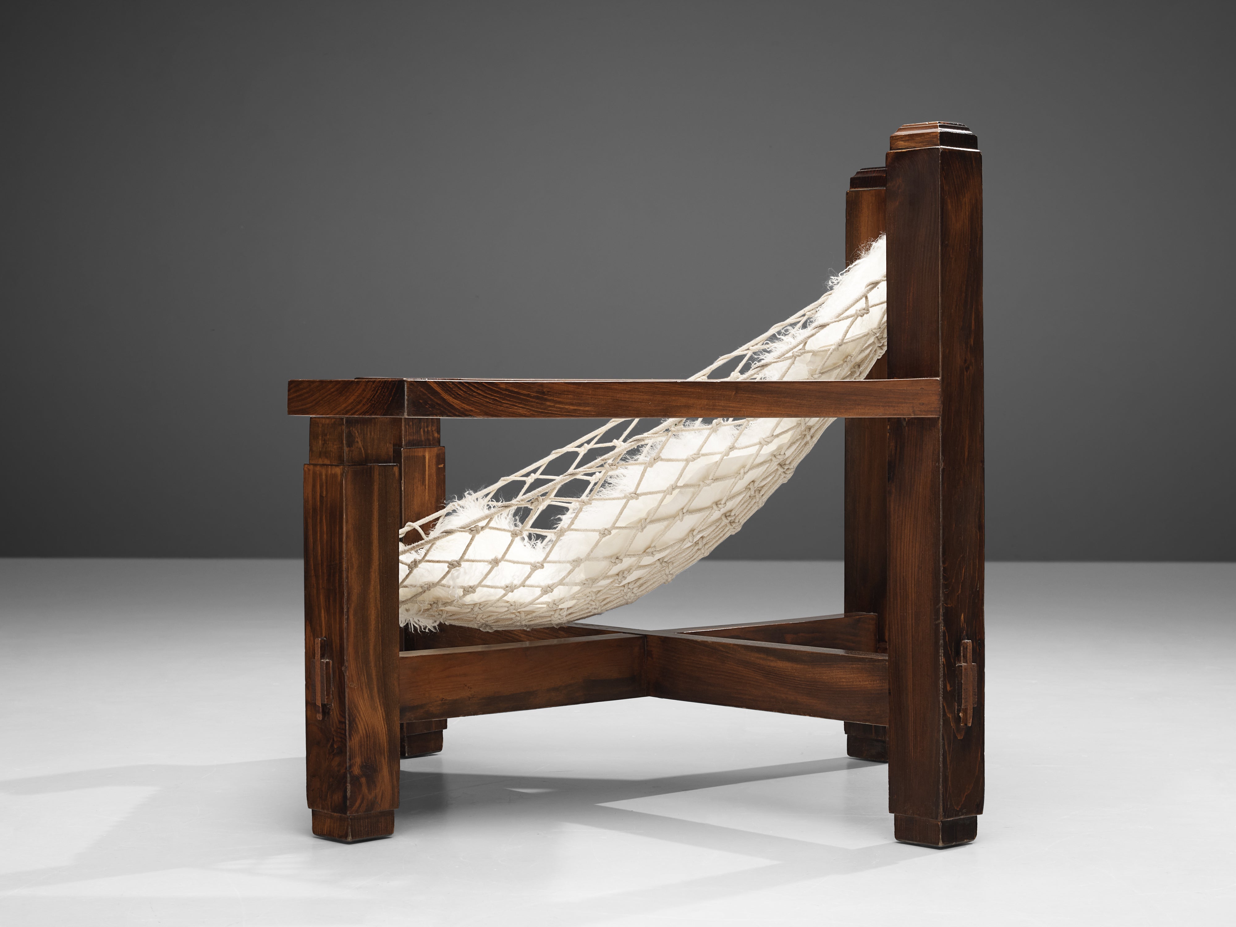 Large Italian Lounge Chair in Stained Pine and Rope Seating seating Morentz