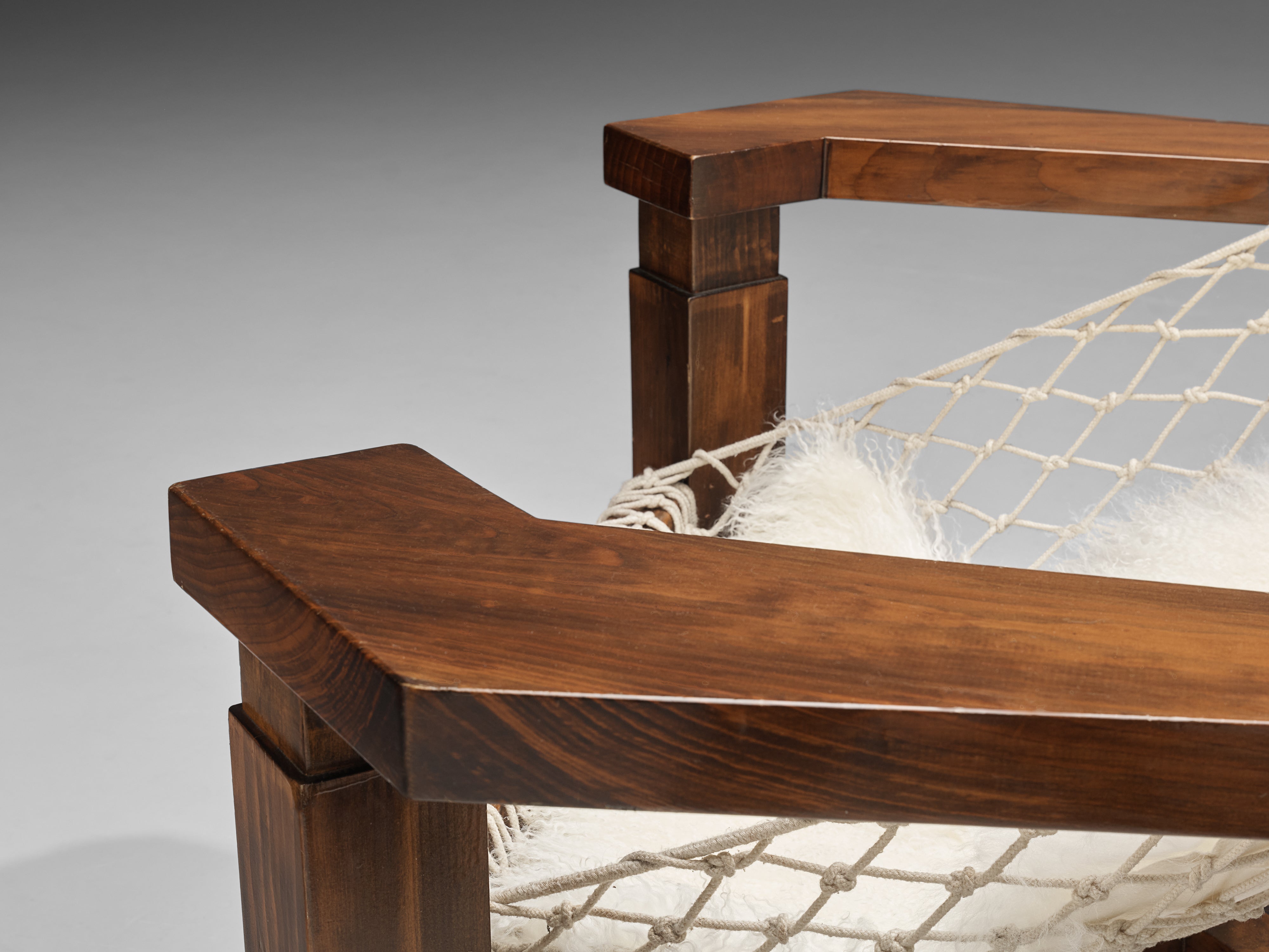 Large Italian Lounge Chair in Stained Pine and Rope Seating seating Morentz