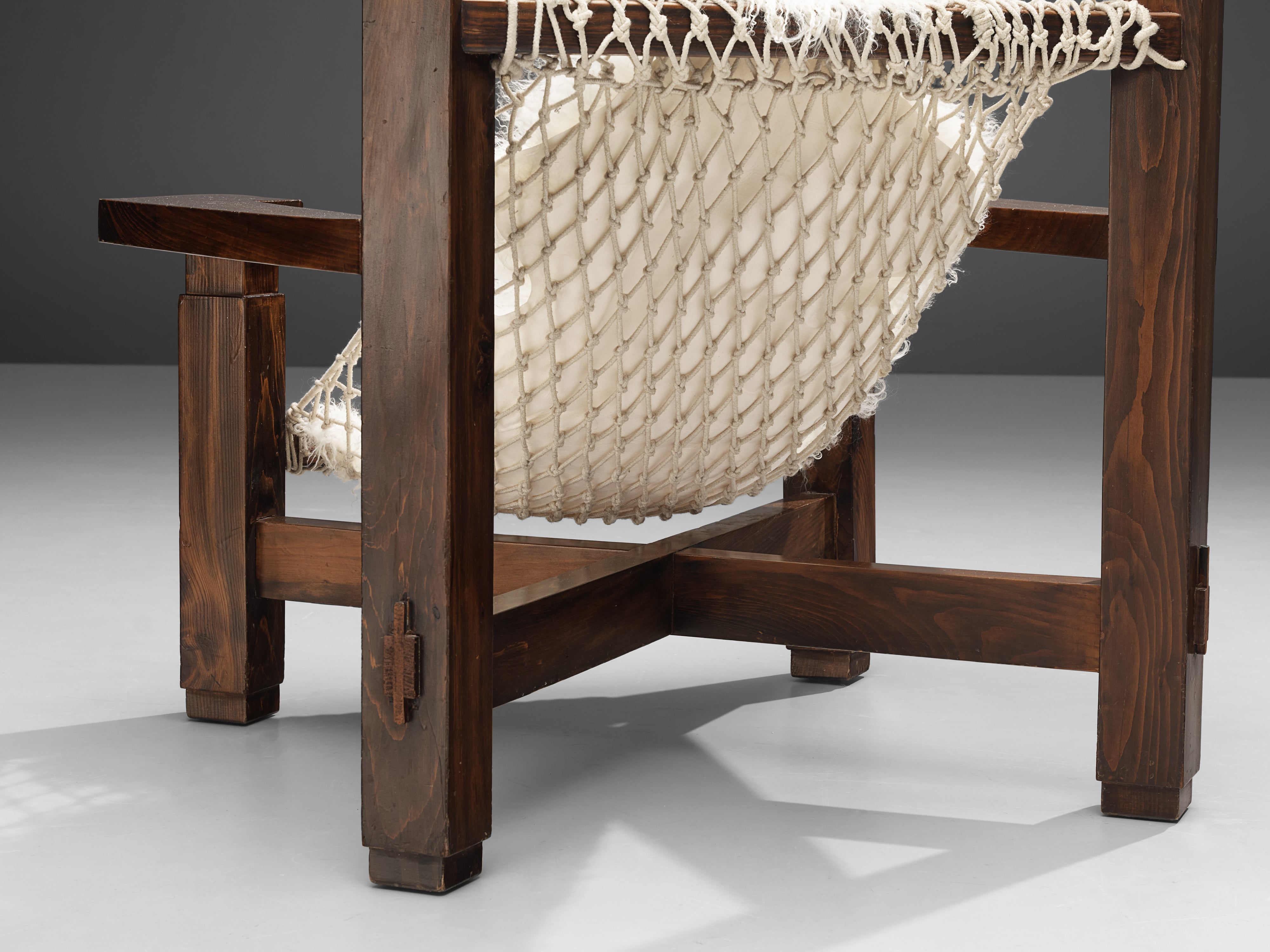 Large Italian Lounge Chair in Stained Pine and Rope Seating seating Morentz
