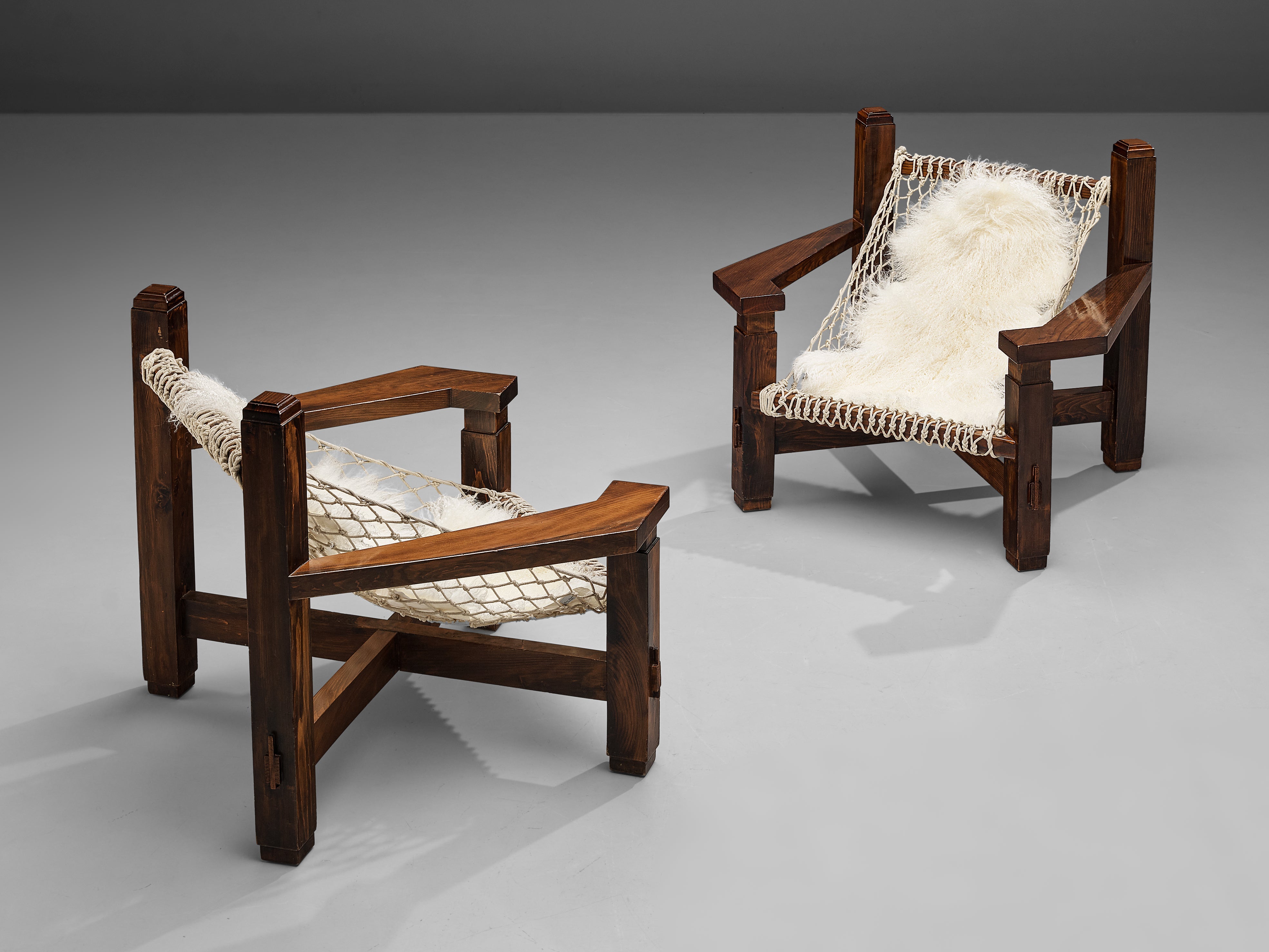 Large Italian Lounge Chair in Stained Pine and Rope Seating seating Morentz