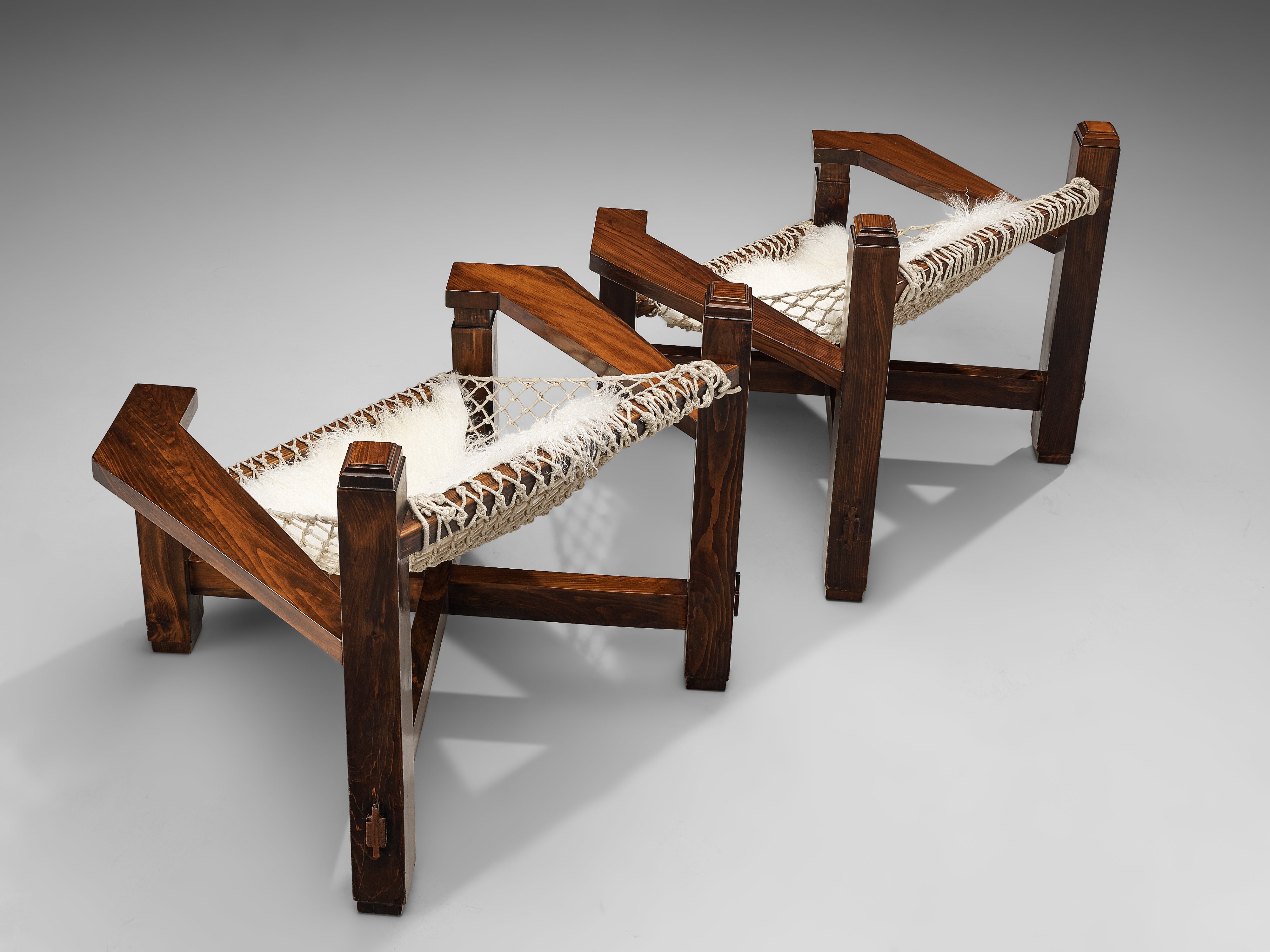 Large Italian Lounge Chair in Stained Pine and Rope Seating seating Morentz