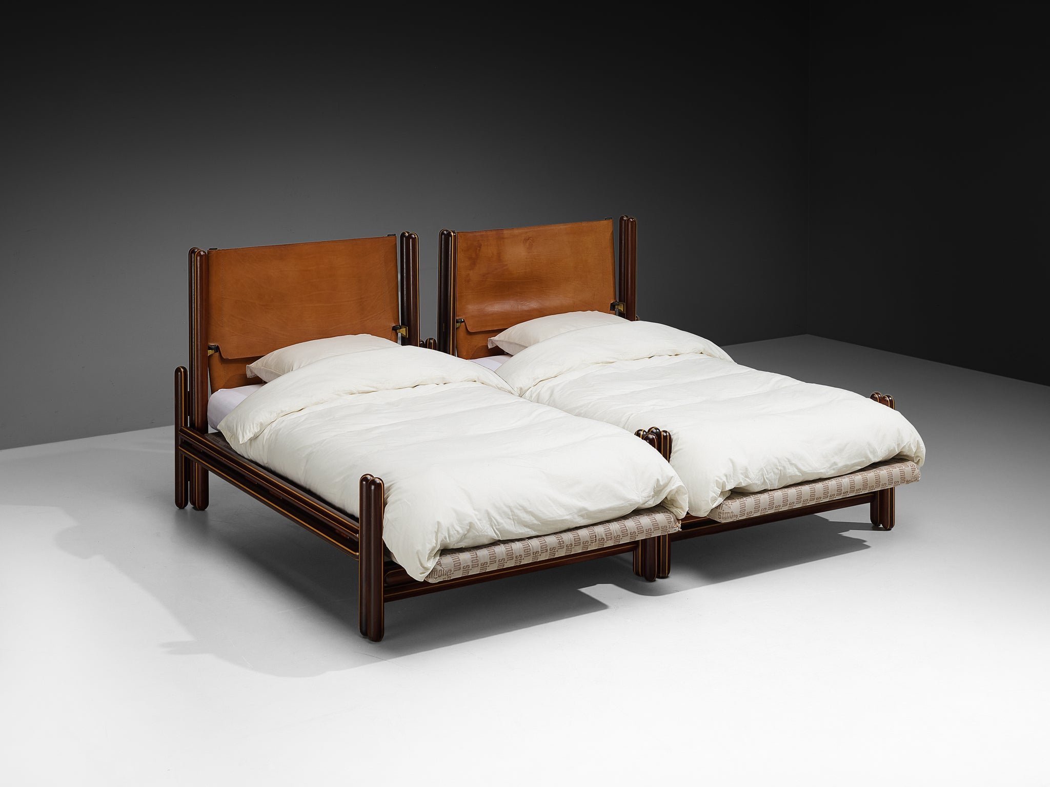 Carlo Scarpa for Simon Gavina 'Toledo' Single Beds in Padouk and Leather More Furniture and Collectibles Morentz