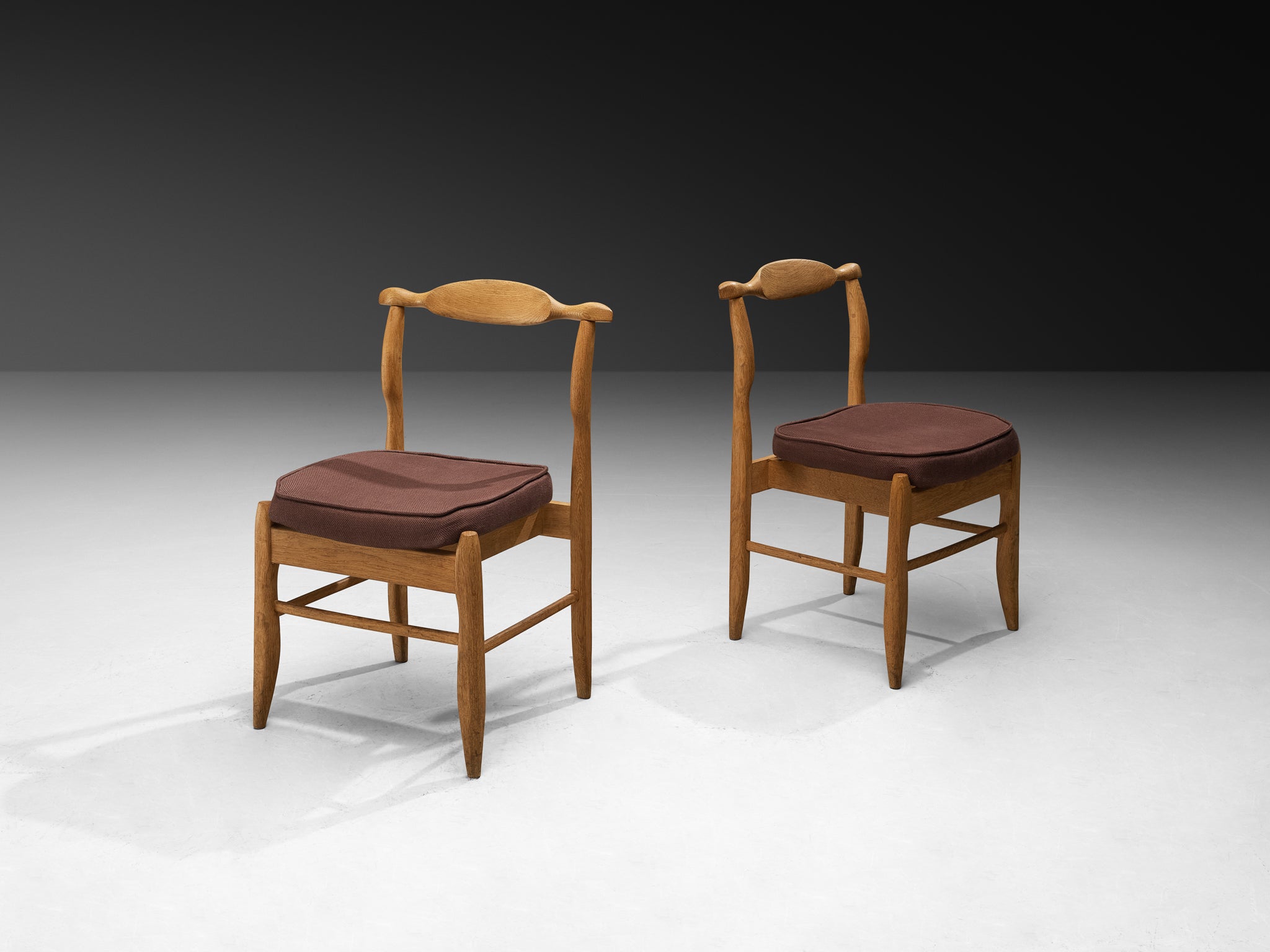 Guillerme & Chambron Pair of 'Fumay' Dining Chairs in Solid Oak Seating Morentz