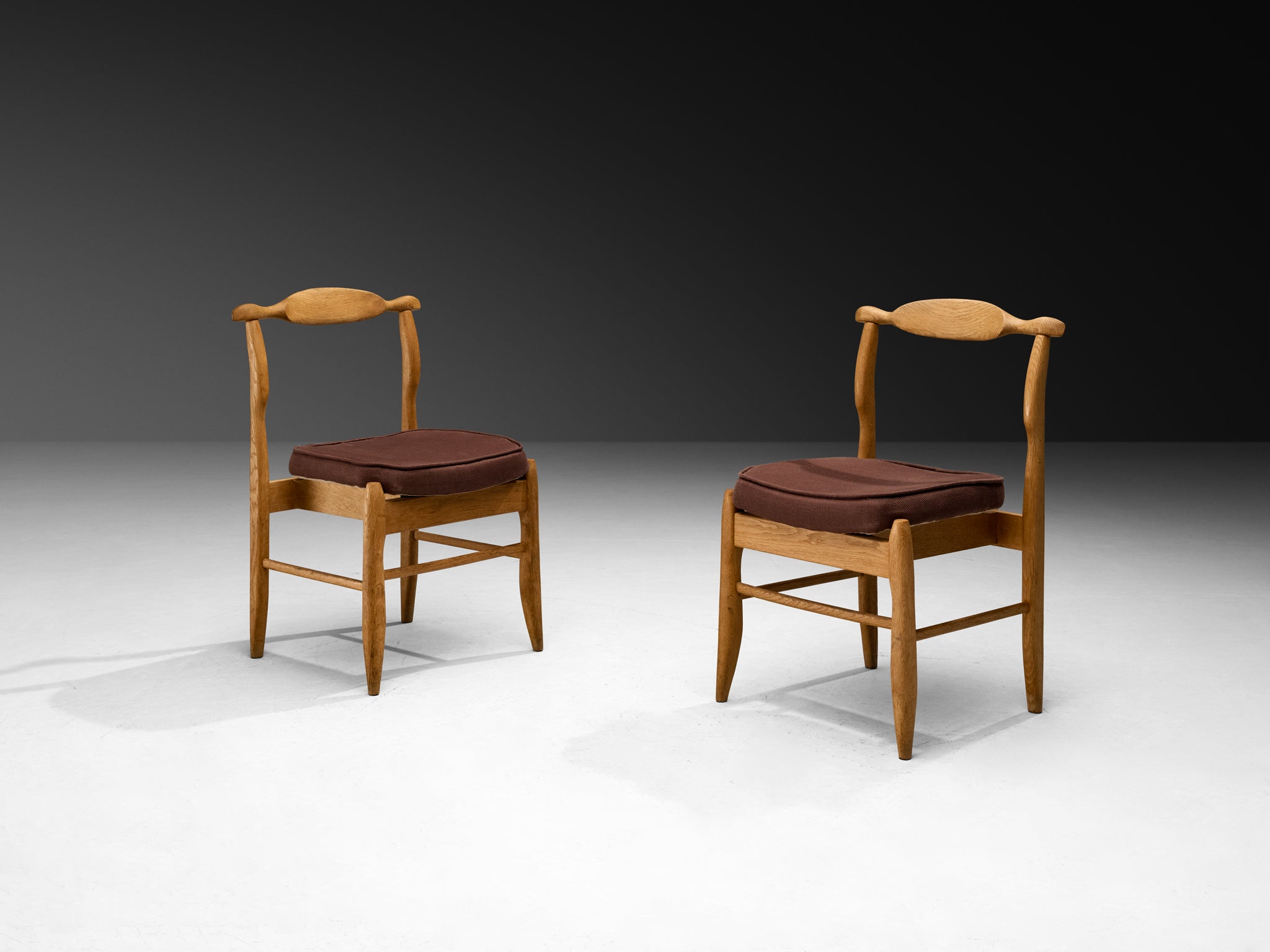 Guillerme & Chambron Pair of 'Fumay' Dining Chairs in Solid Oak Seating Morentz