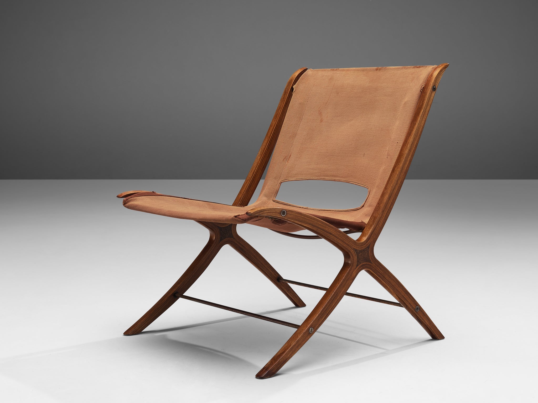 Peter Hvidt & Orla Molgaard Nielsen 'X' Chair in Cognac Brown Canvas seating Morentz