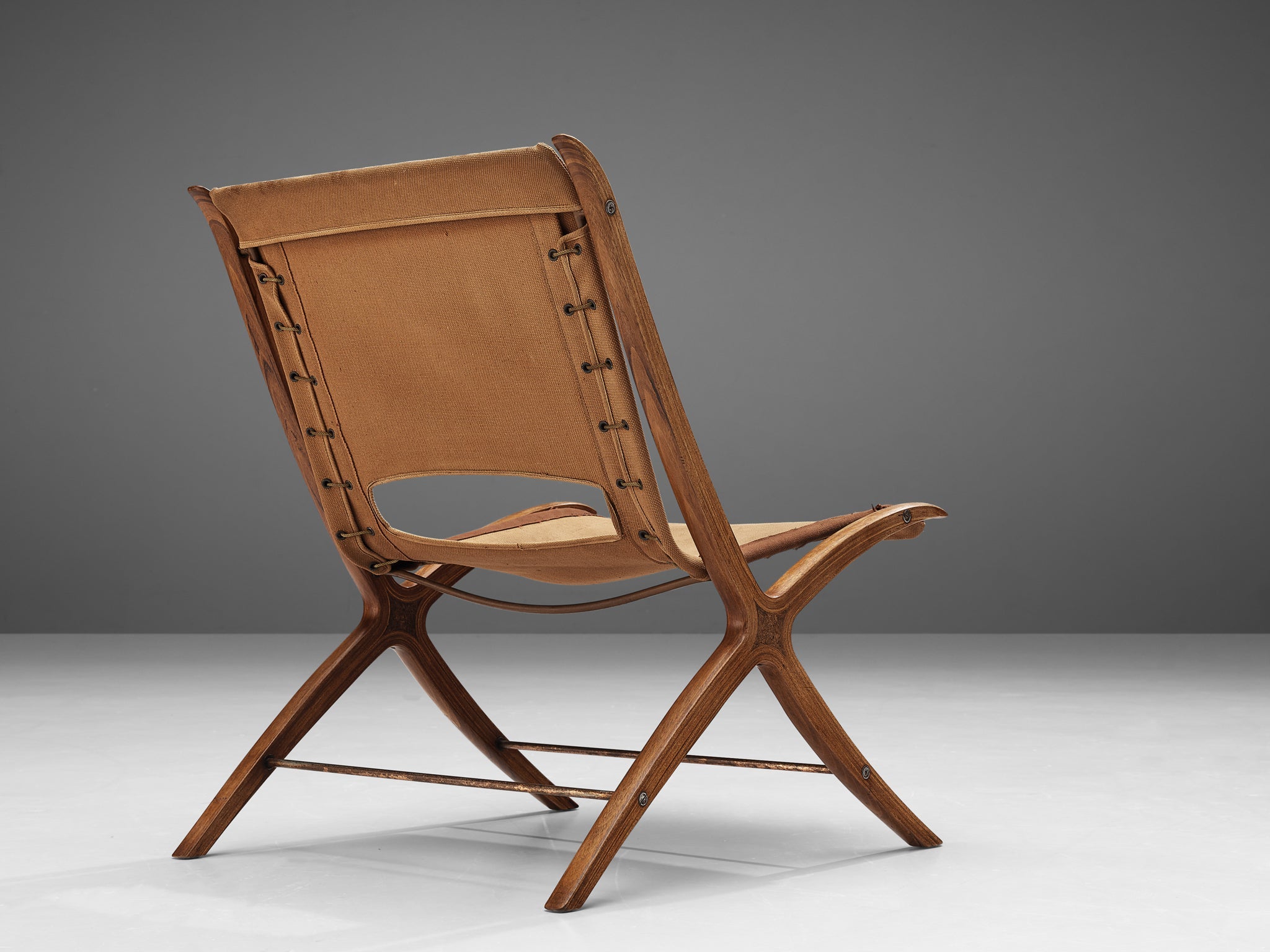Peter Hvidt & Orla Molgaard Nielsen 'X' Chair in Cognac Brown Canvas seating Morentz