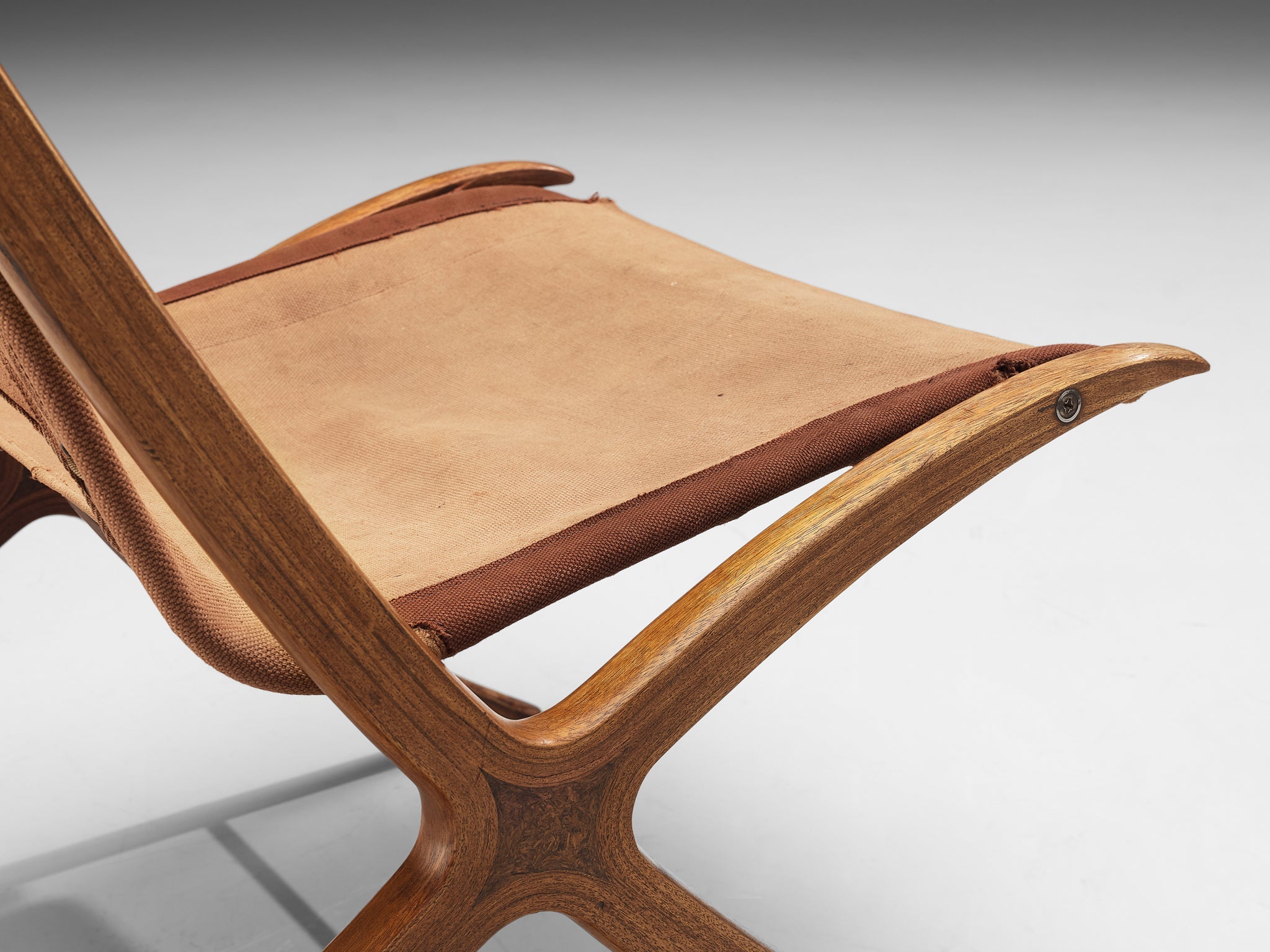 Peter Hvidt & Orla Molgaard Nielsen 'X' Chair in Cognac Brown Canvas seating Morentz