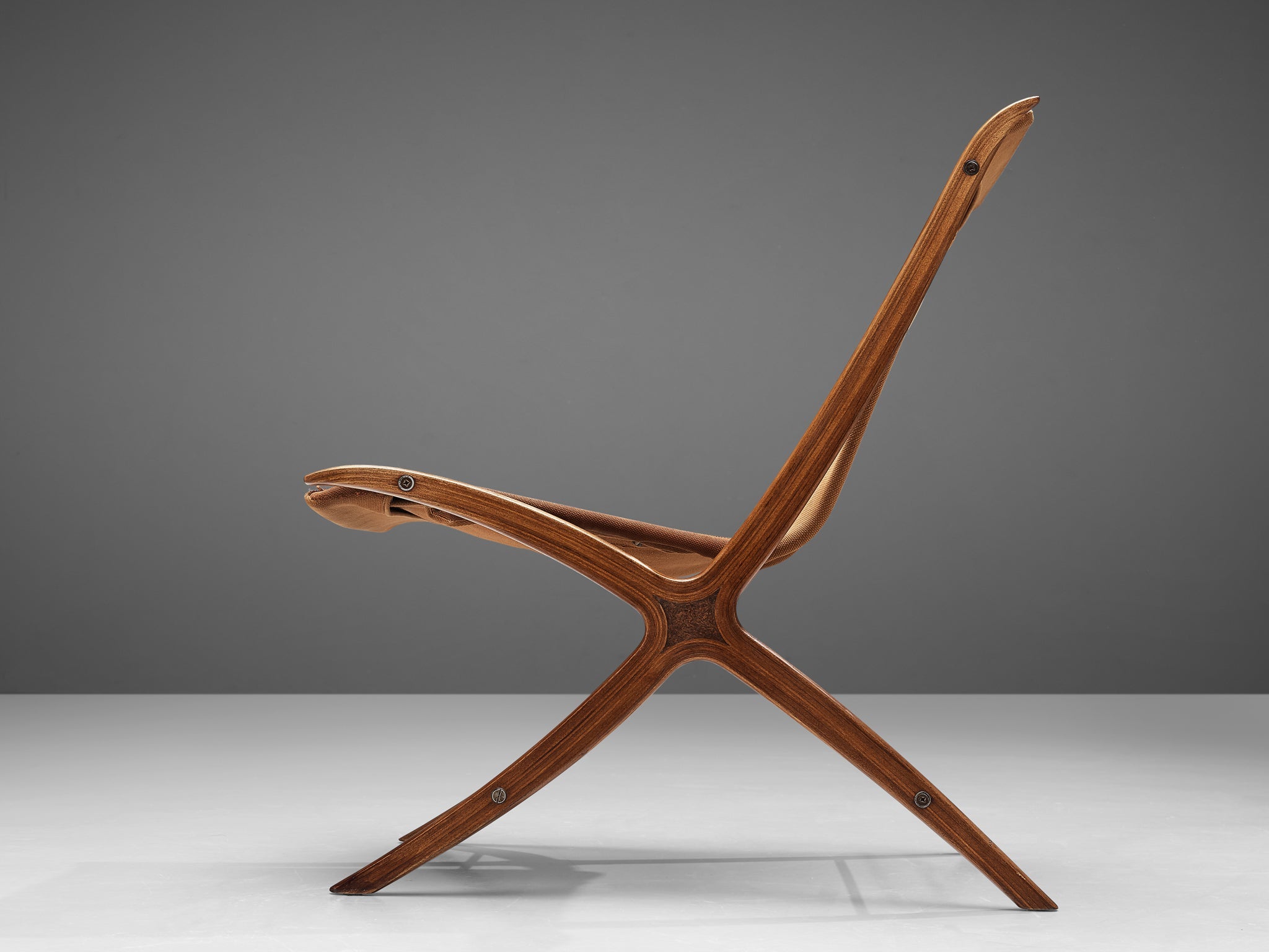 Peter Hvidt & Orla Molgaard Nielsen 'X' Chair in Cognac Brown Canvas seating Morentz