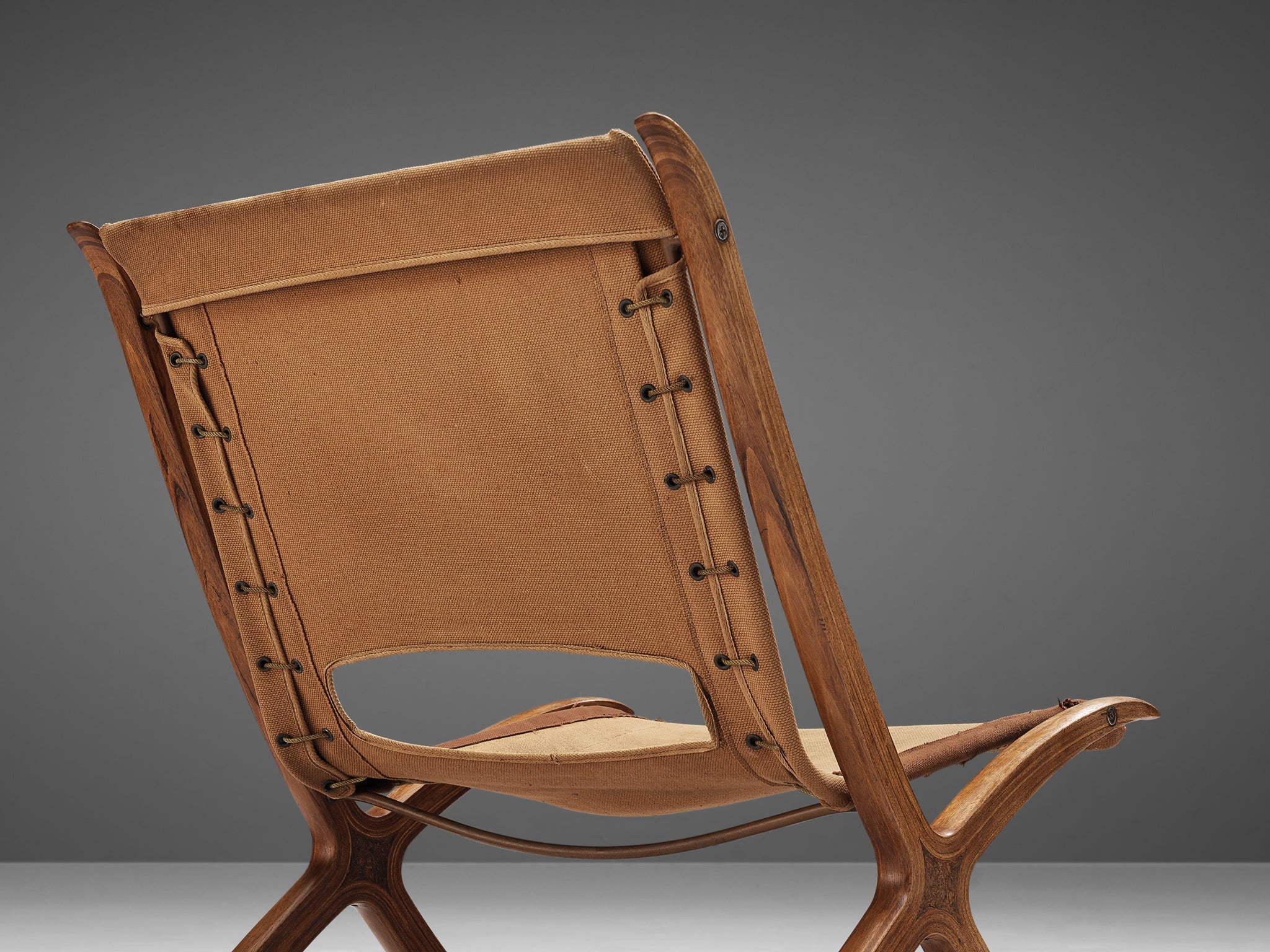 Peter Hvidt & Orla Molgaard Nielsen 'X' Chair in Cognac Brown Canvas seating Morentz