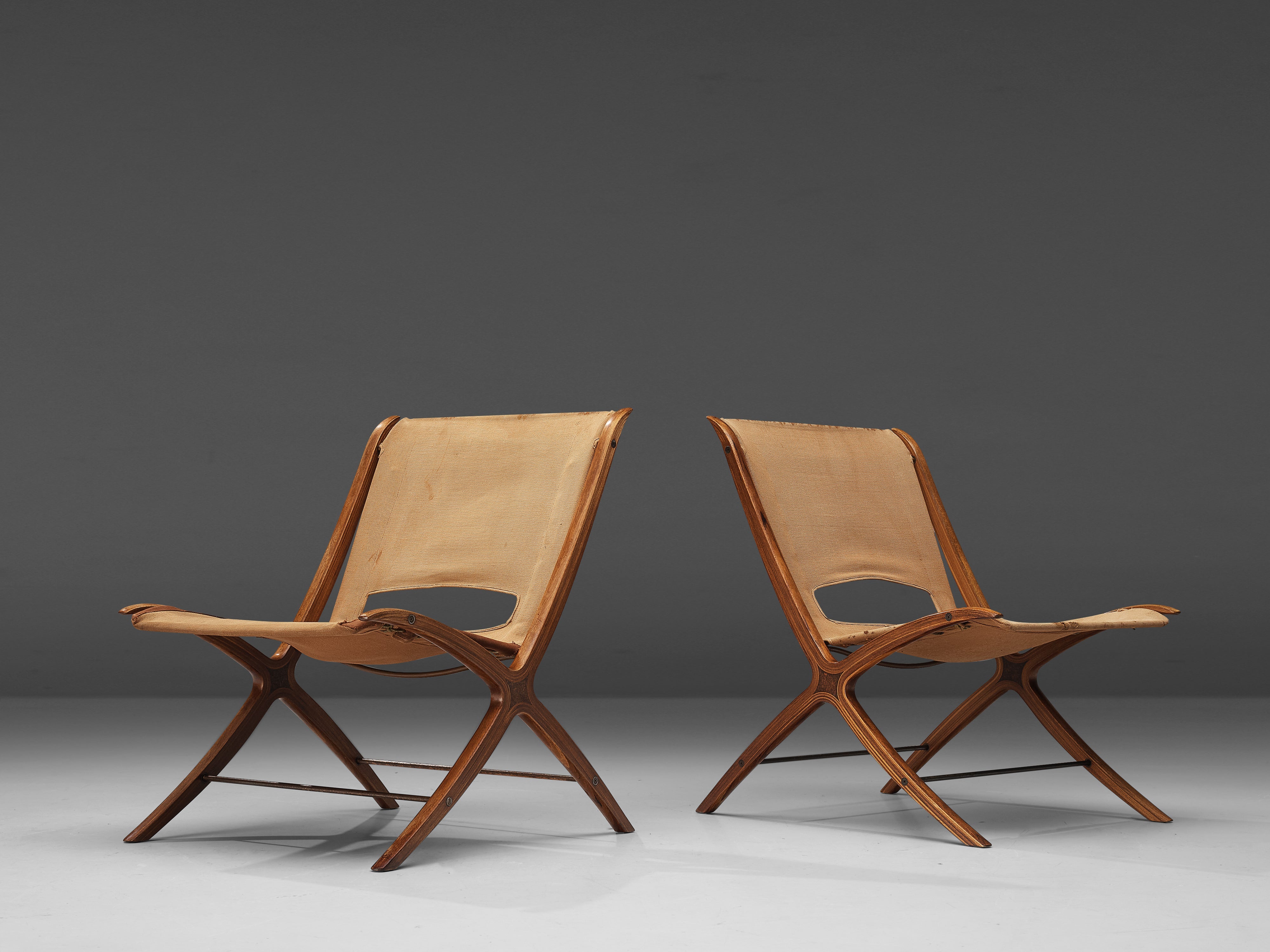 Peter Hvidt & Orla Molgaard Nielsen 'X' Chair in Cognac Brown Canvas seating Morentz
