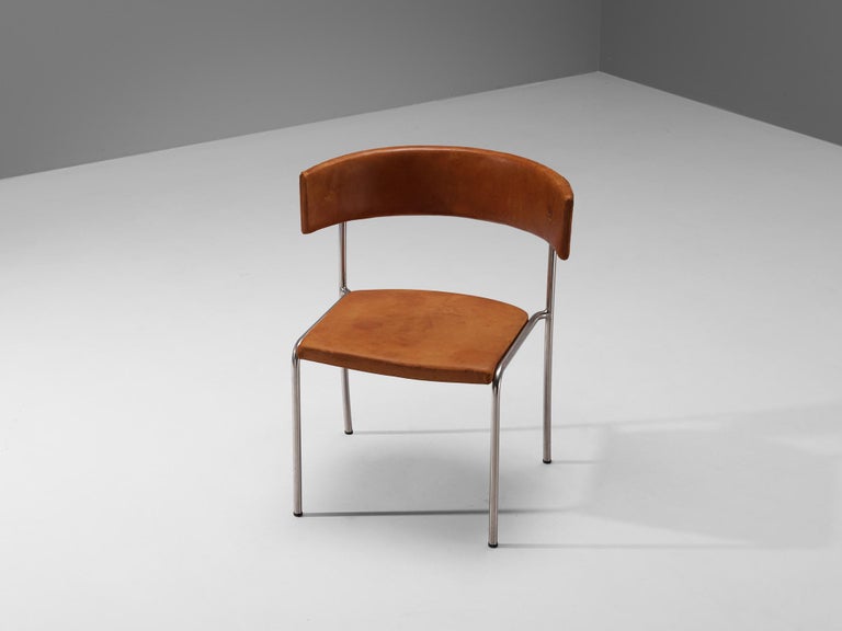 Erik Karlström Side Chair in Leather and Chromed Steel