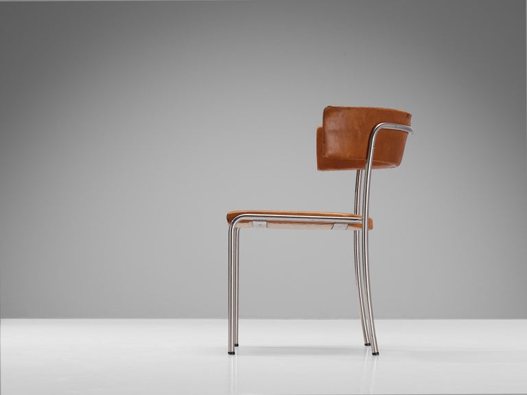 Erik Karlström Side Chair in Leather and Chromed Steel