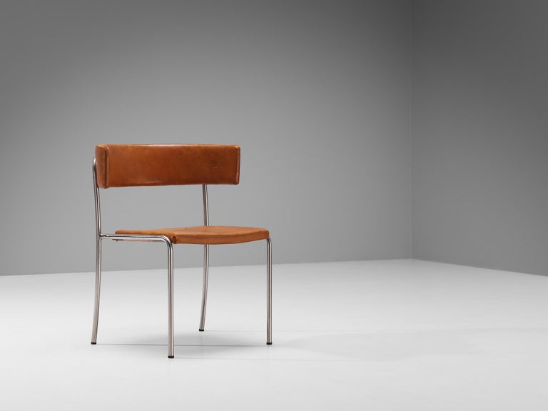 Erik Karlström Side Chair in Leather and Chromed Steel