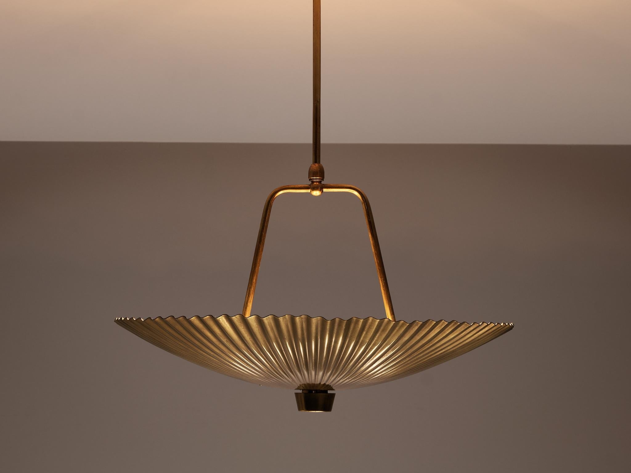 Paavo Tynell for Idman Rare Pendant Lamp with Textured Surface in Brass