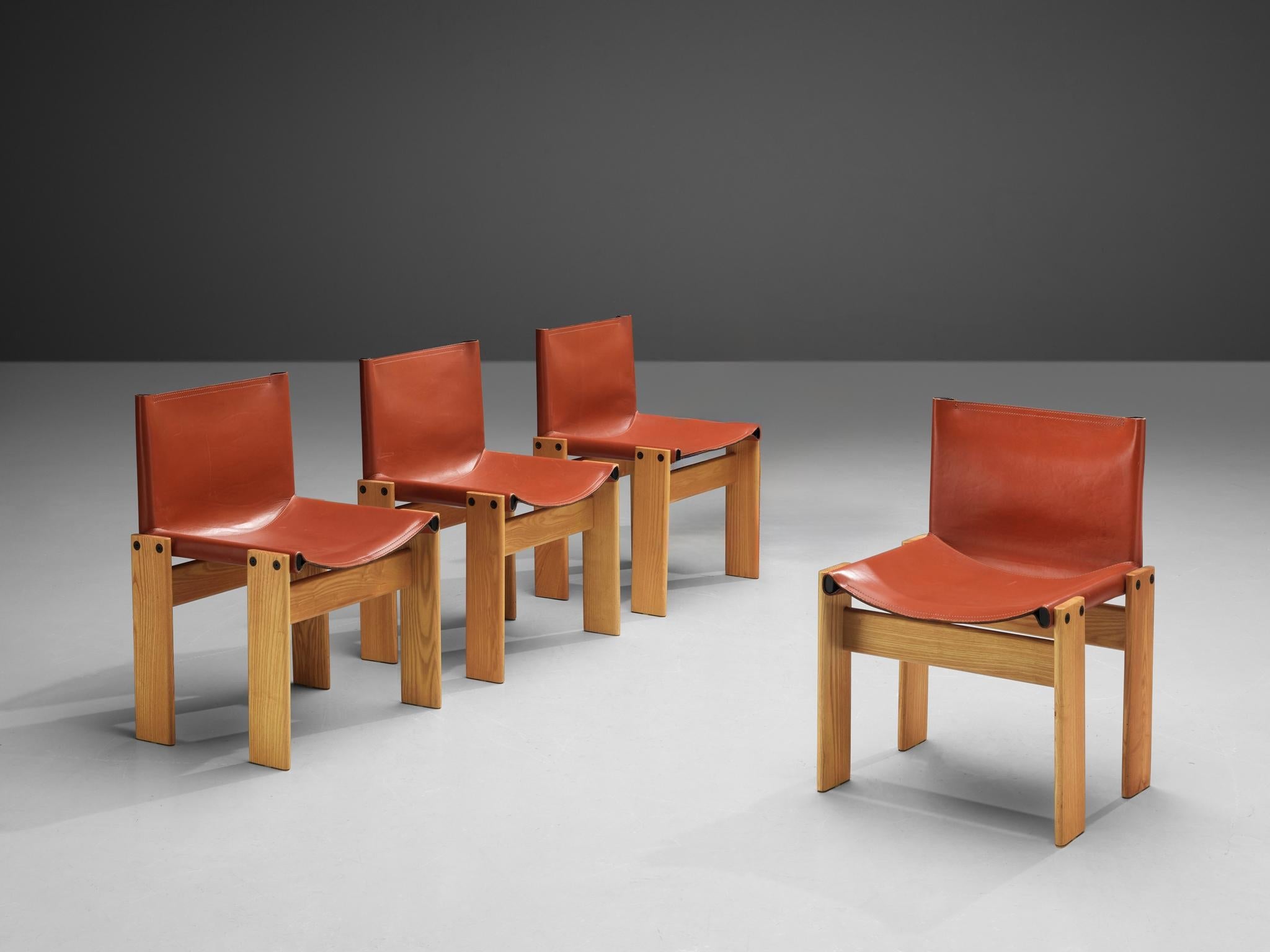 Tobia & Afra Scarpa for Molteni Set of Four 'Monk' Chairs in Leather