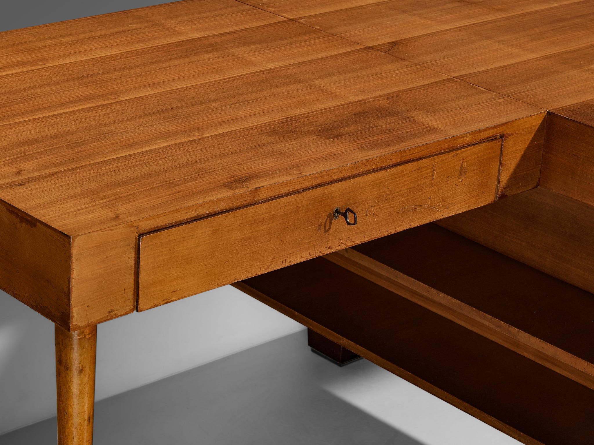 Unique Italian Duo Desk in Walnut with Marquetry Tables Morentz