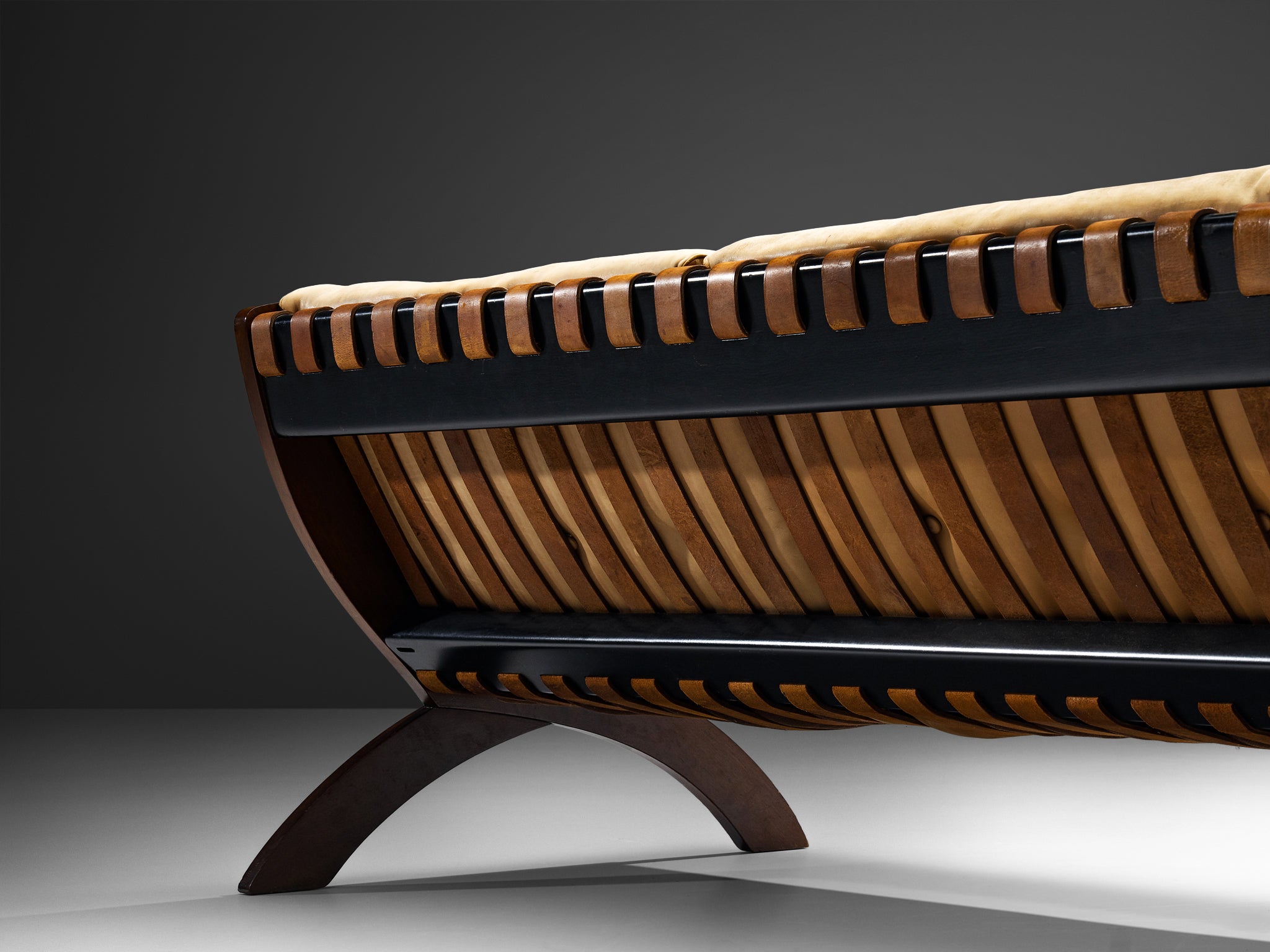 Marco Comolli Sofa in Walnut and Taupe Leather Seating Morentz