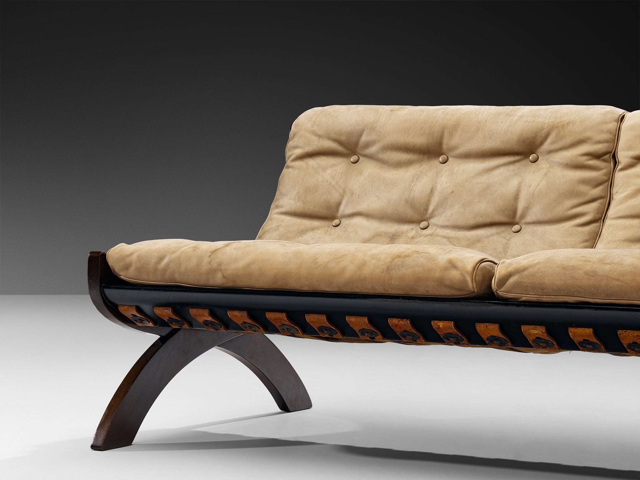 Marco Comolli Sofa in Walnut and Taupe Leather Seating Morentz