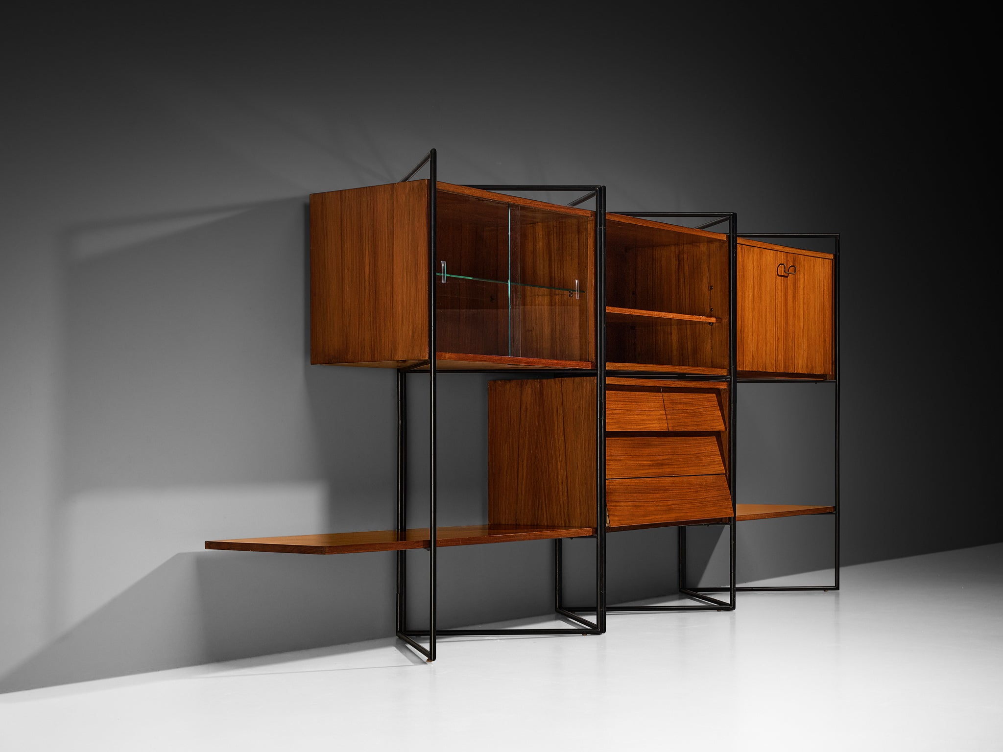 Taichiro Nakai for La Permanente Mobili Adjustable Wall Cabinet in Teak Case pieces and storage cabinets Morentz