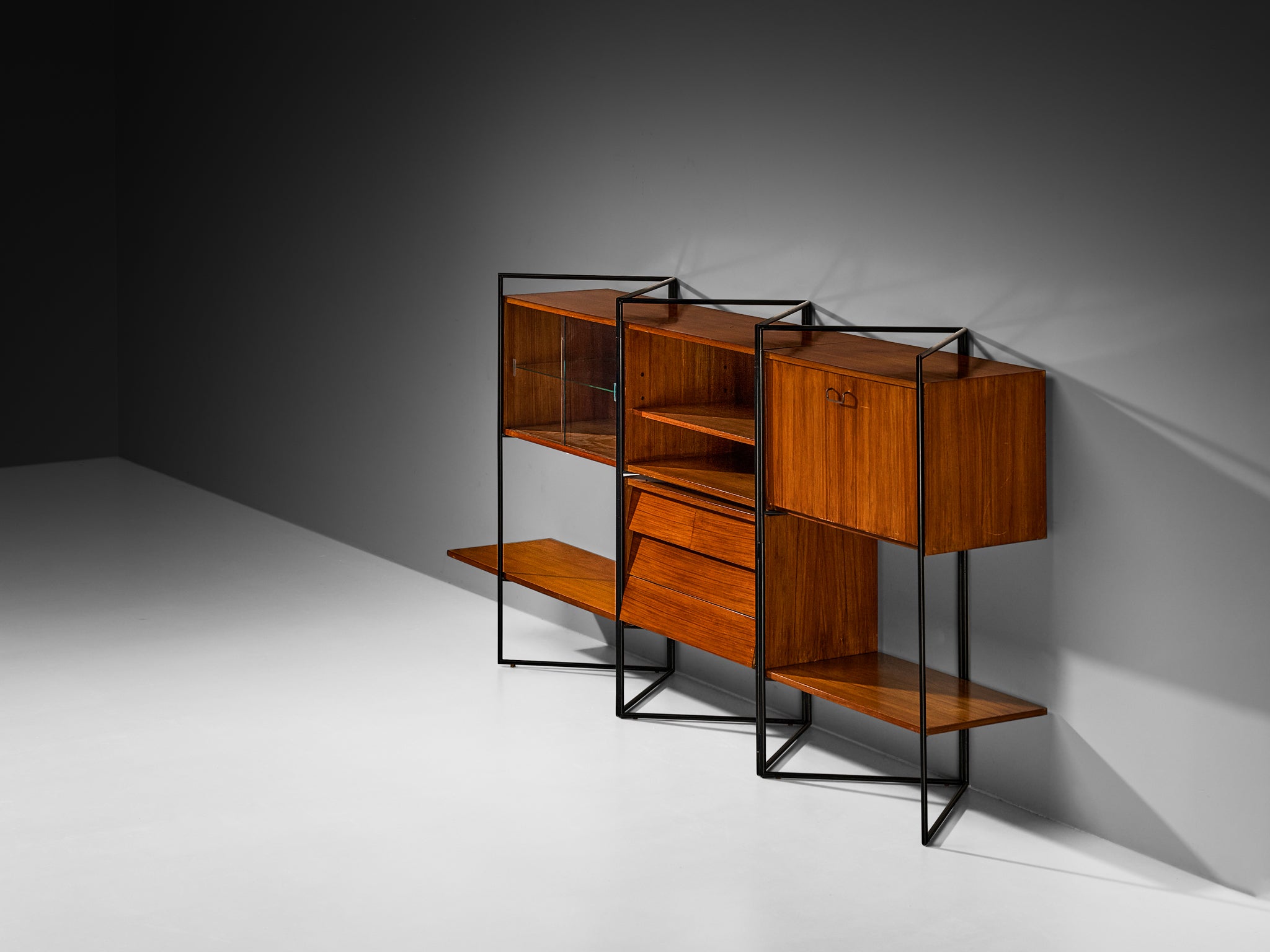 Taichiro Nakai for La Permanente Mobili Adjustable Wall Cabinet in Teak Case pieces and storage cabinets Morentz