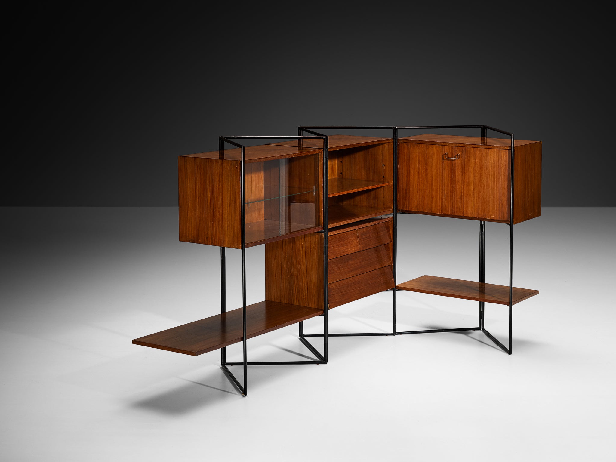 Taichiro Nakai for La Permanente Mobili Adjustable Wall Cabinet in Teak Case pieces and storage cabinets Morentz